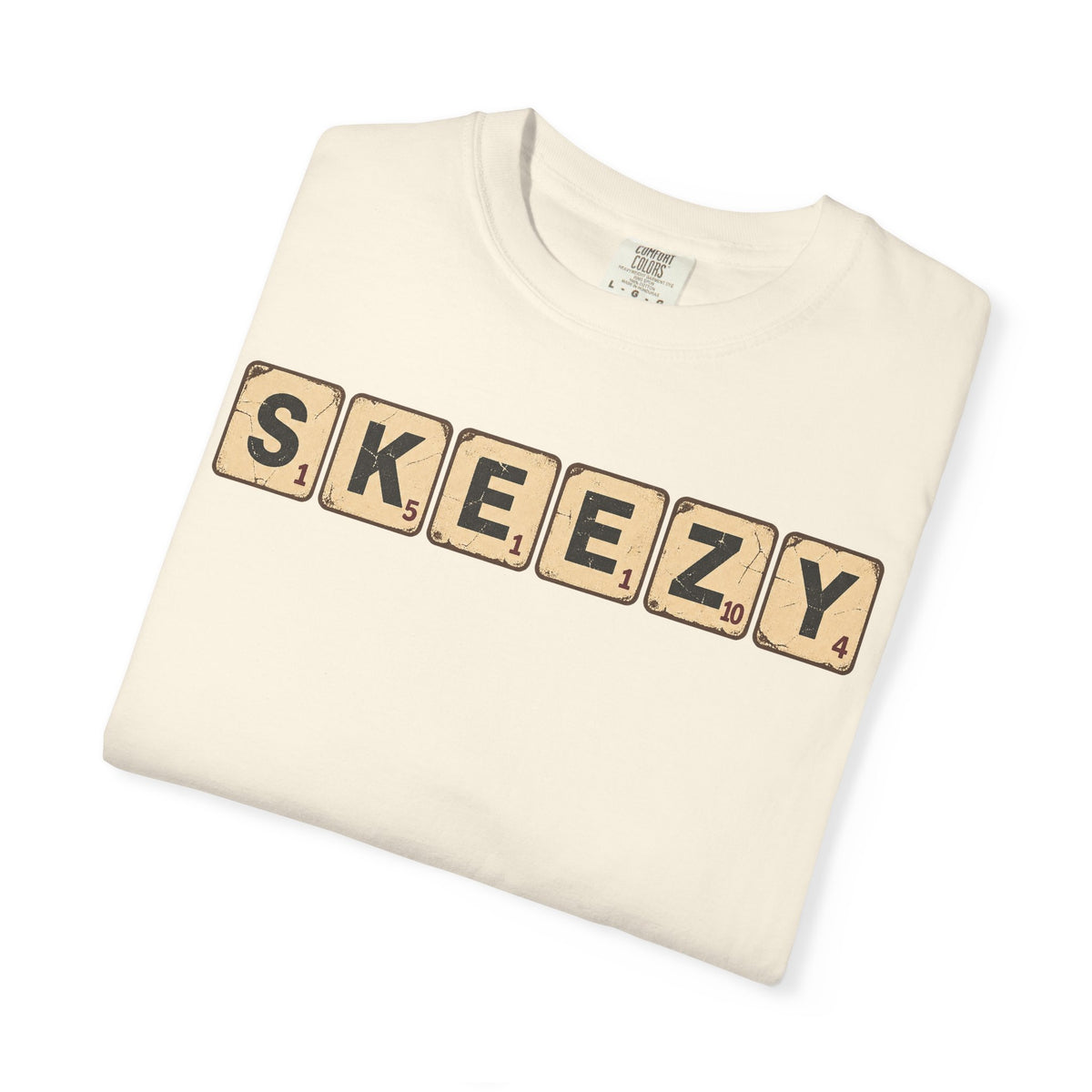 Skeezy Scrabble Tiles T-shirt in Ivory, folded view
