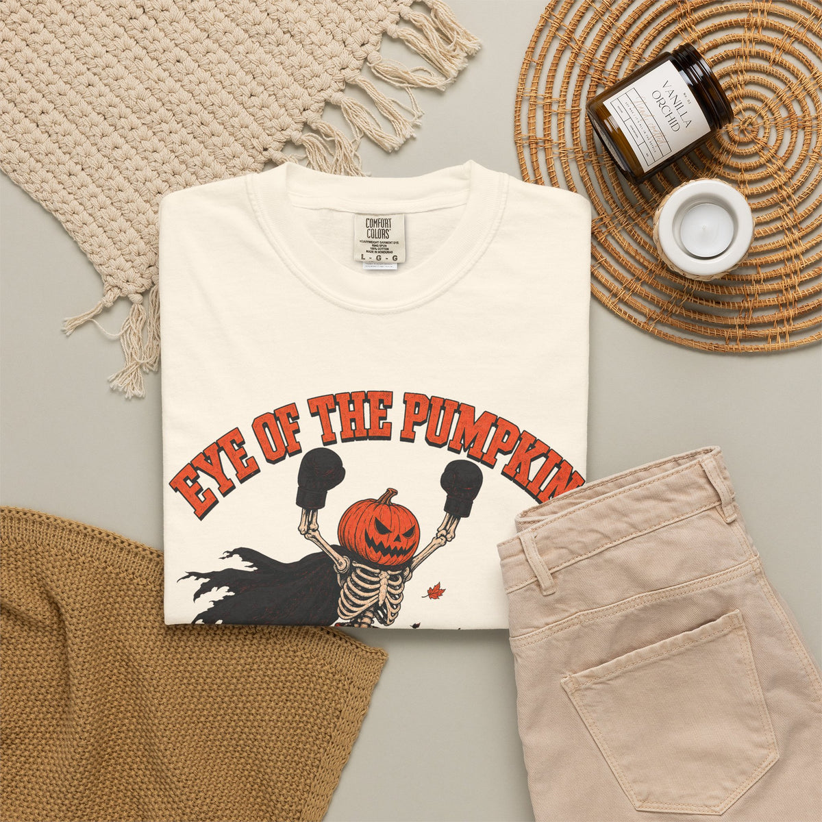 Halloween Movie Parody T-shirt in Ivory, flat lay view