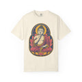 Shushing Buddha T-shirt in Ivory, front view