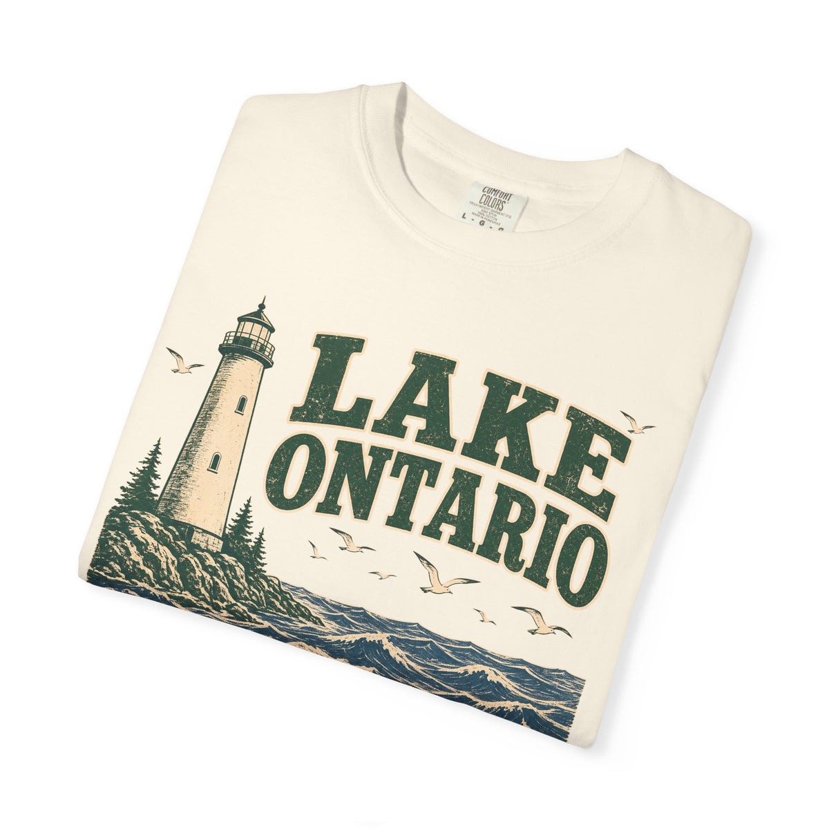 Lake of Shining Waters Ontario T-shirt in Ivory, folded view