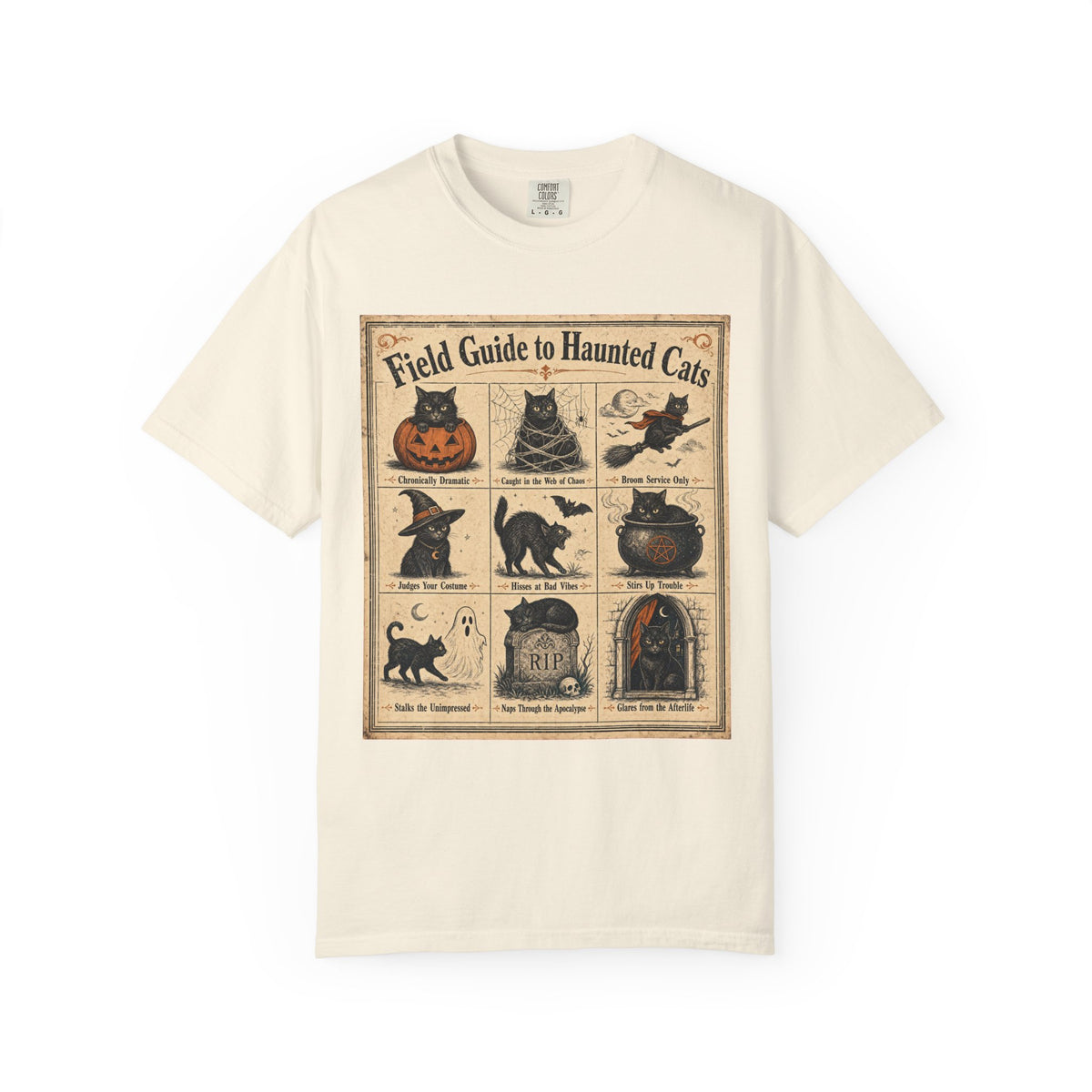 Field Guide to Haunted Cats T-shirt in Ivory, front view