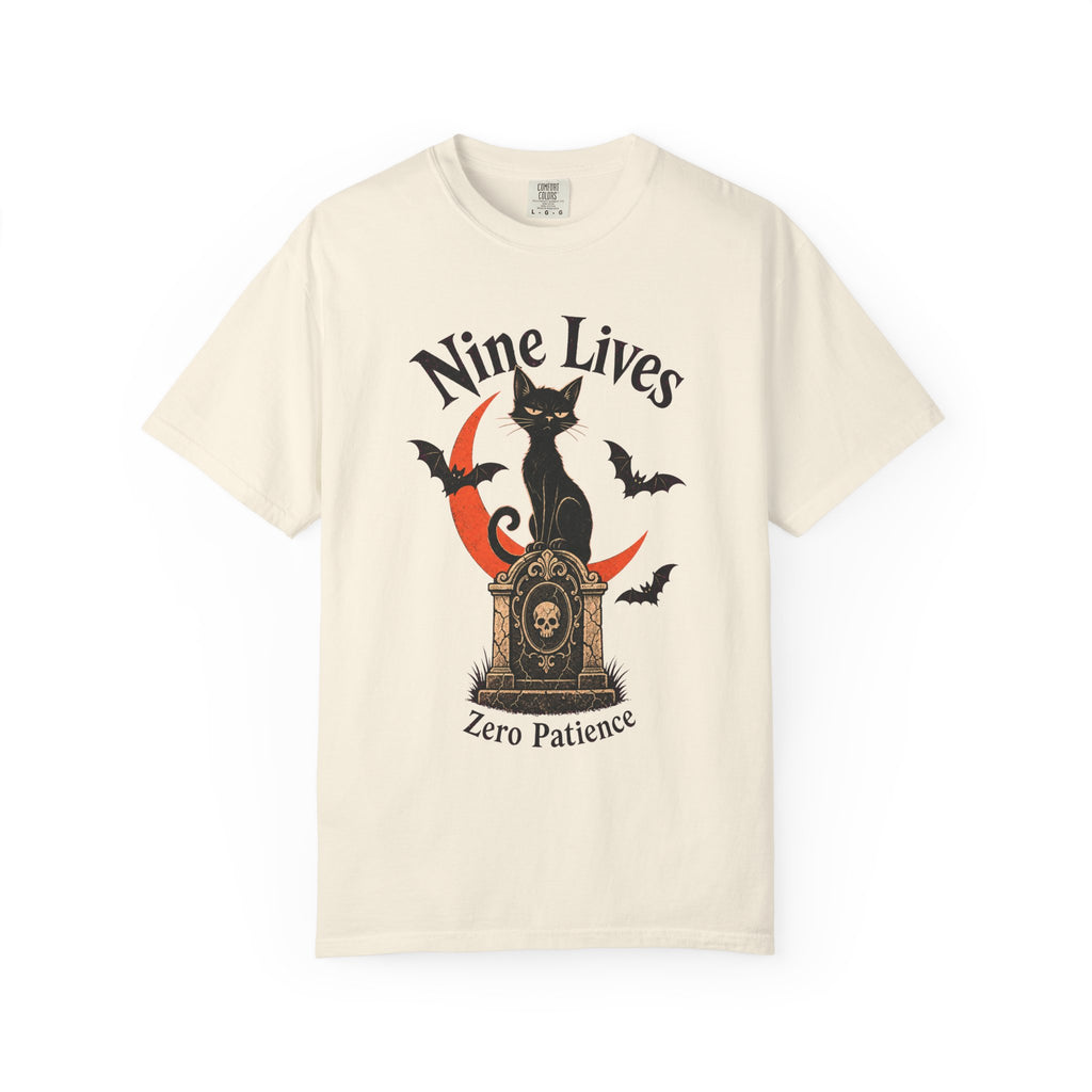 Nine Lives Zero Patience T-shirt in Ivory, front view