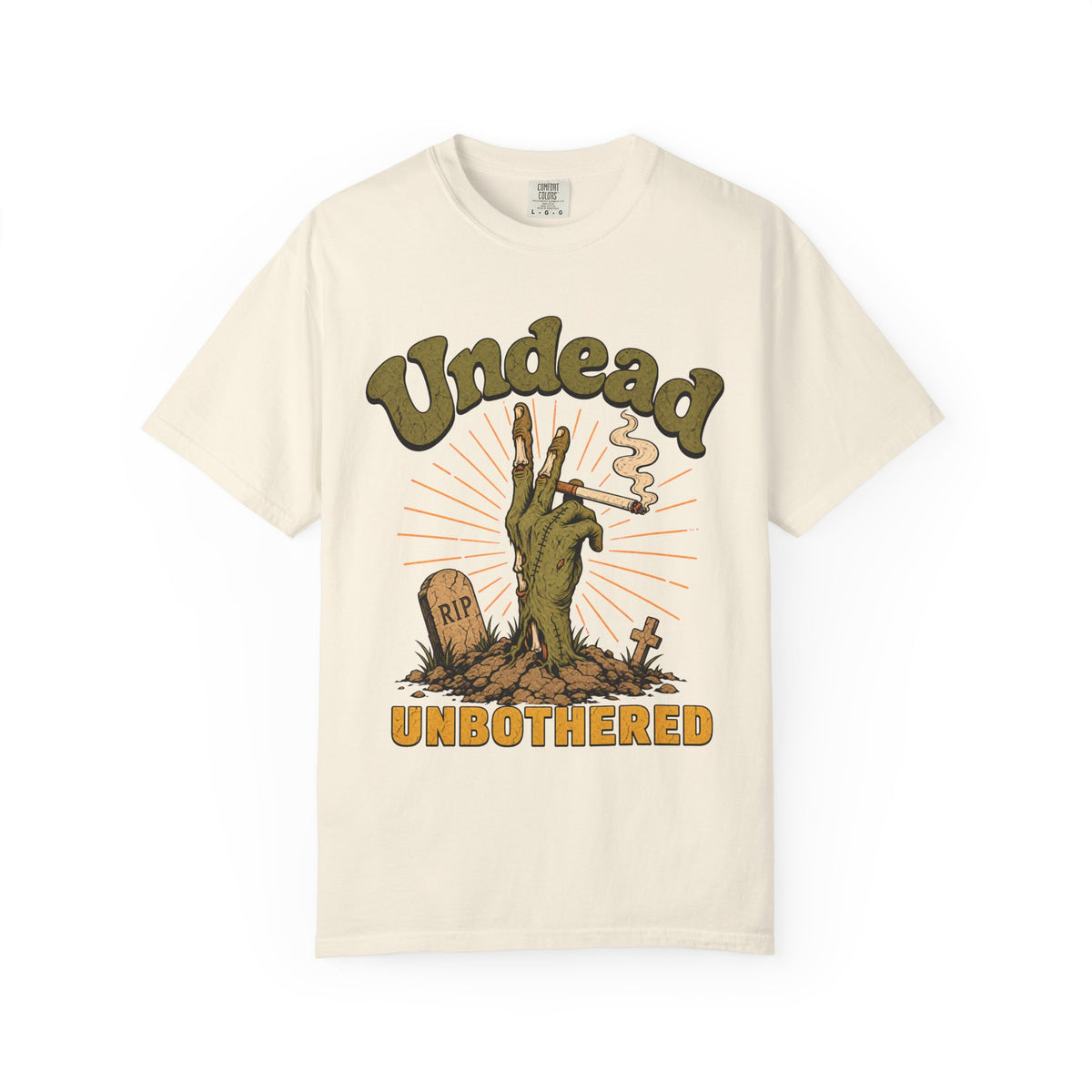 Undead Unbothered T-shirt in Ivory, front view