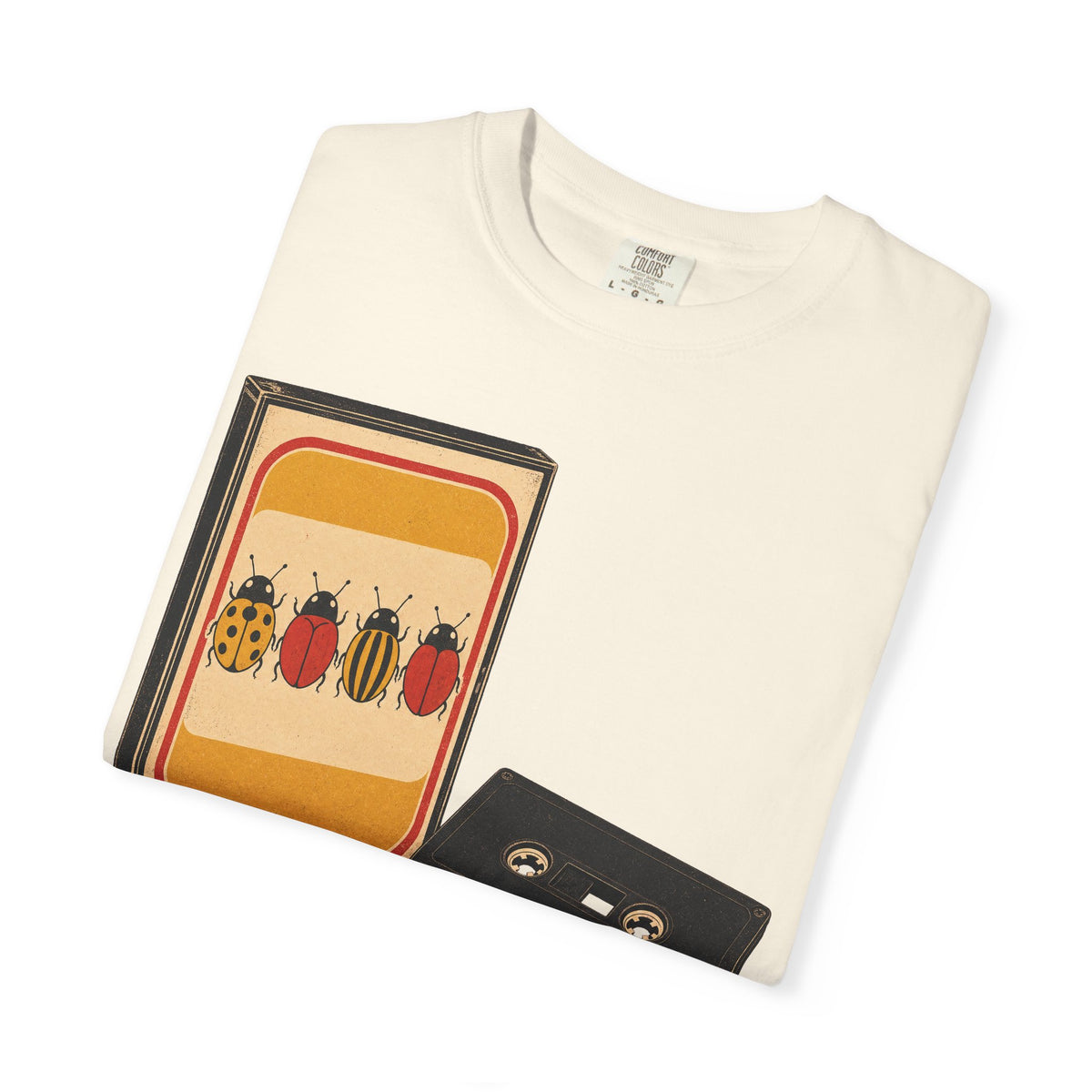 Beetles Cassette Tape T-shirt in Ivory, folded view
