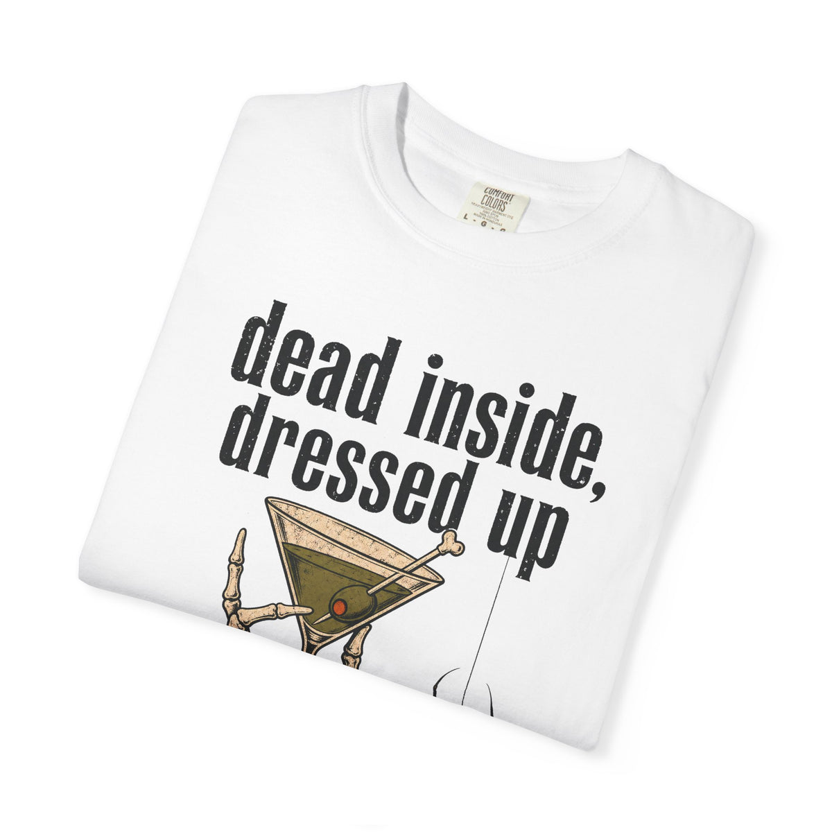 Dead Inside Dressed Up Skeleton Hand T-shirt in White, folded view