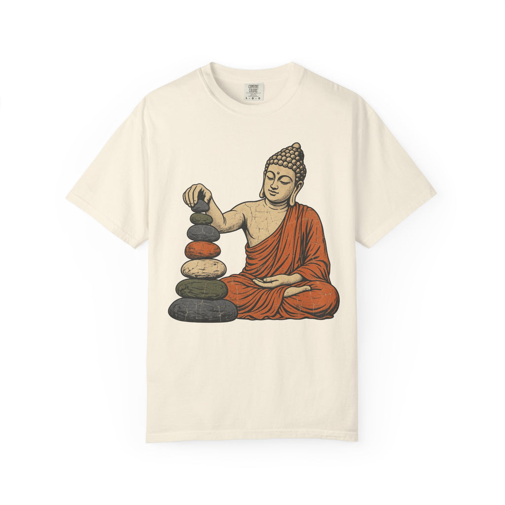 Buddha Cairn T-shirt in Ivory, front view
