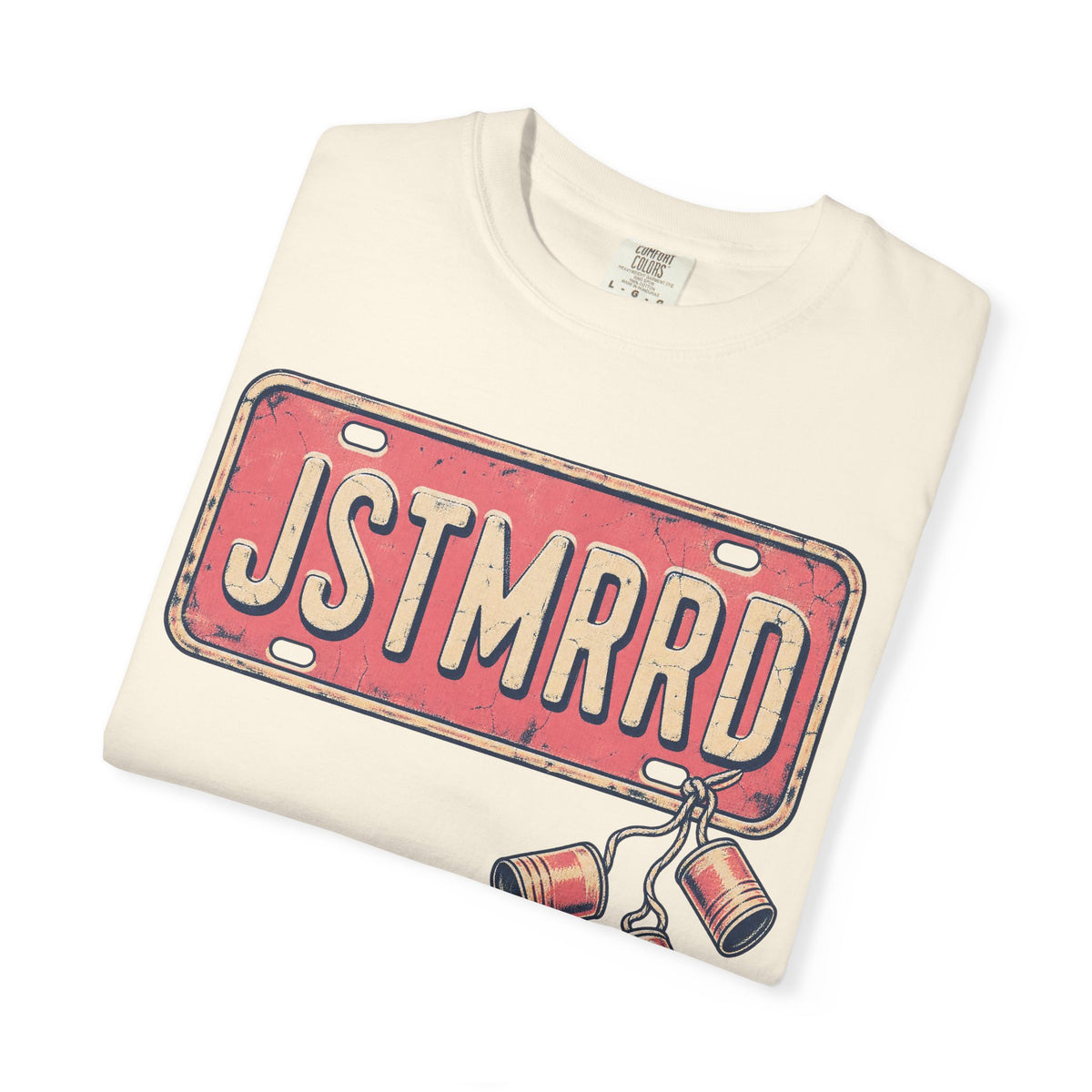 Just Married License Plate T-shirt in Ivory, folded view