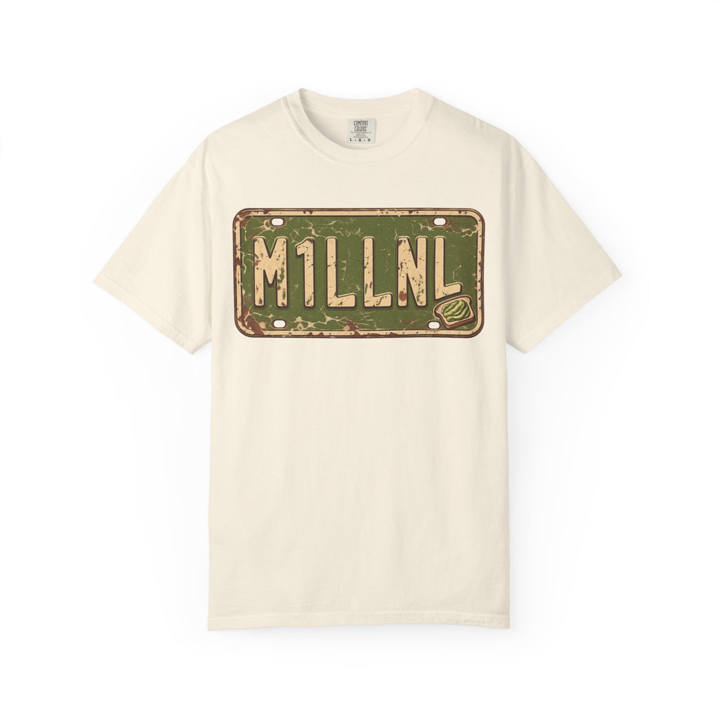 M1LLNL License Plate T-shirt in Ivory, front view
