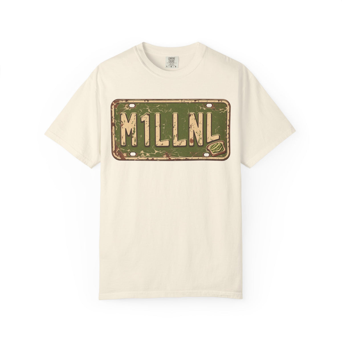 M1LLNL License Plate T-shirt in Ivory, front view