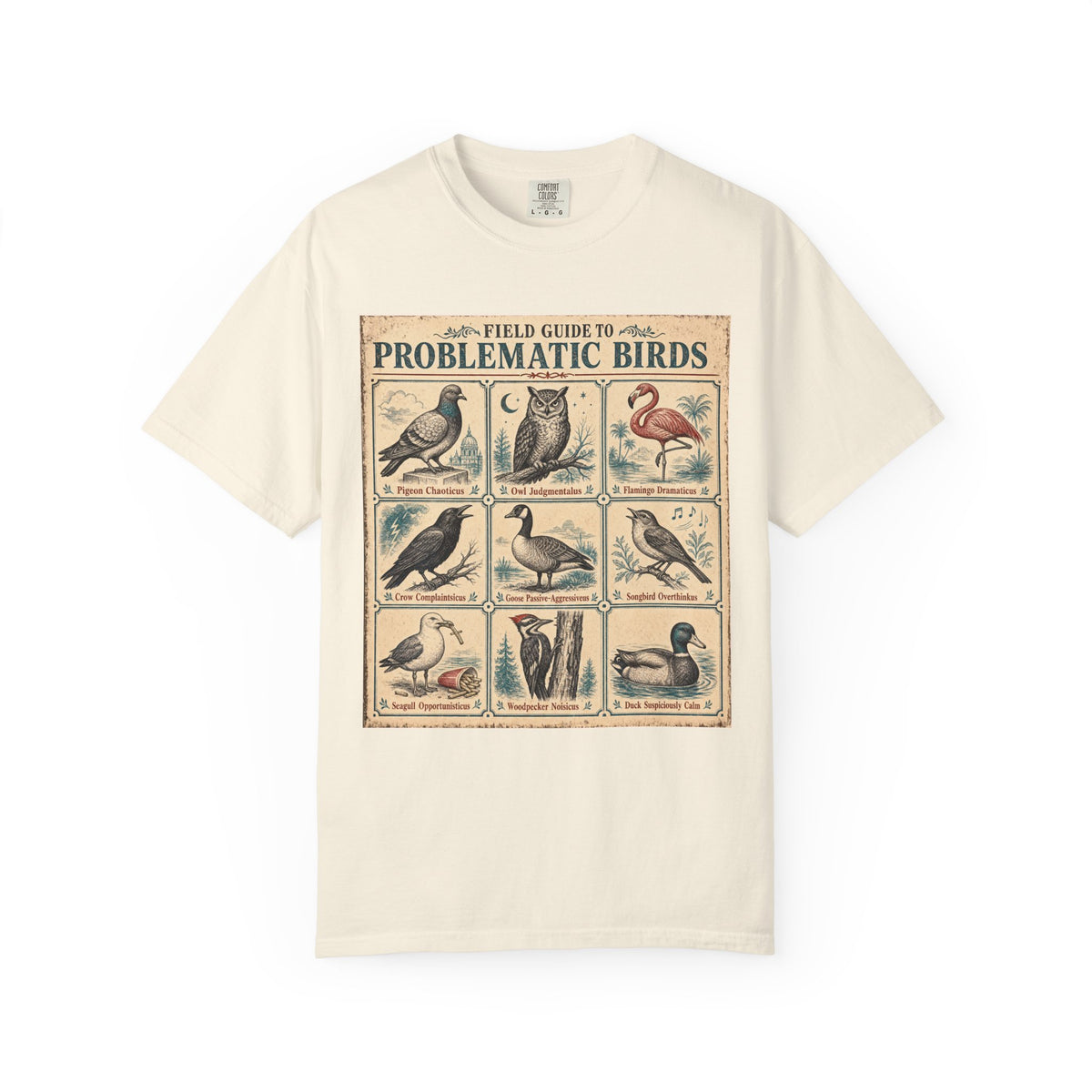 Field Guide to Problematic Birds T-shirt in Ivory, front view