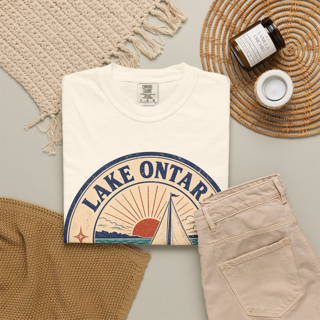 Lake Ontario Badge T-shirt in Ivory, flat lay view