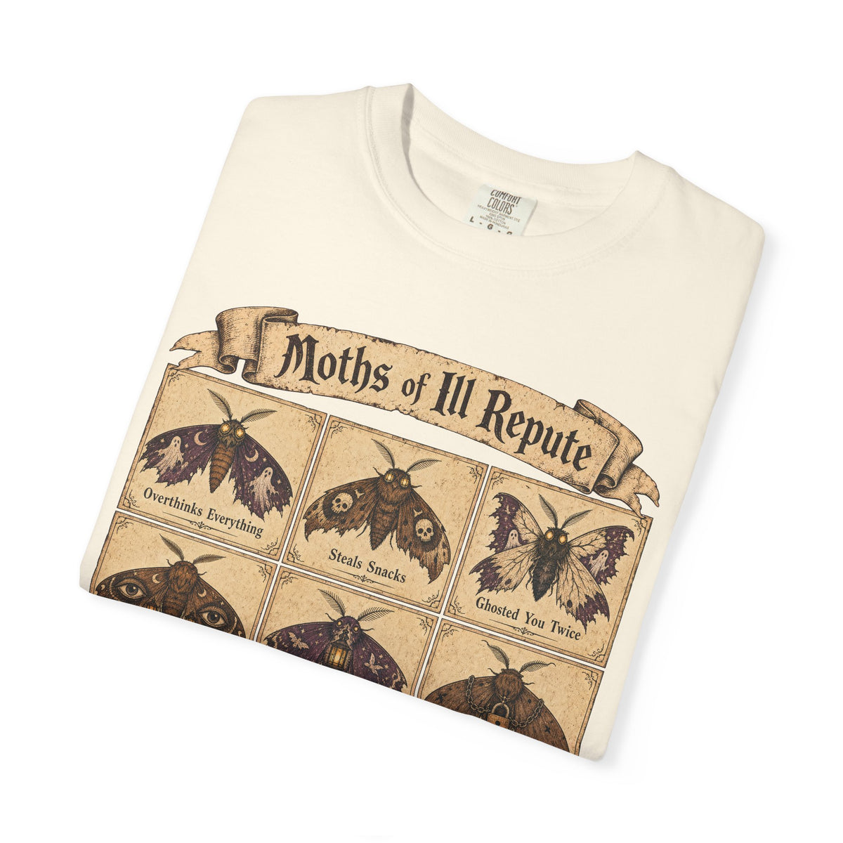 Moths of Ill Repute T-shirt in Ivory, folded view