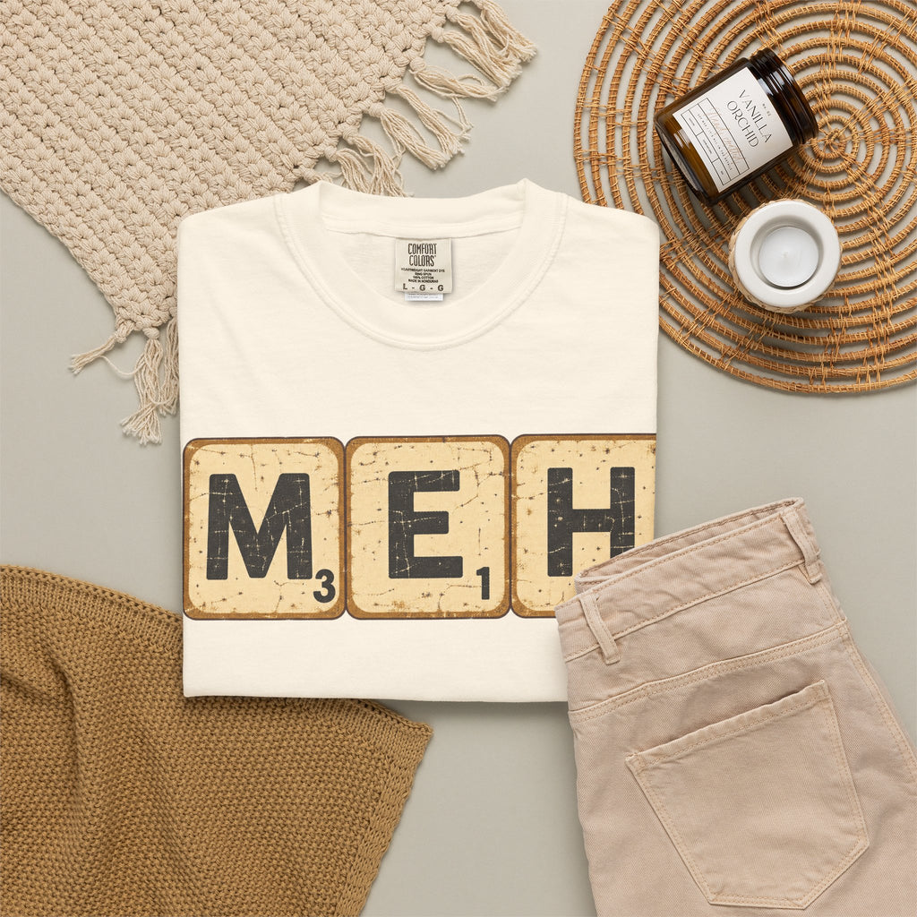MEH Scrabble Tiles T-shirt in Ivory, flat lay view