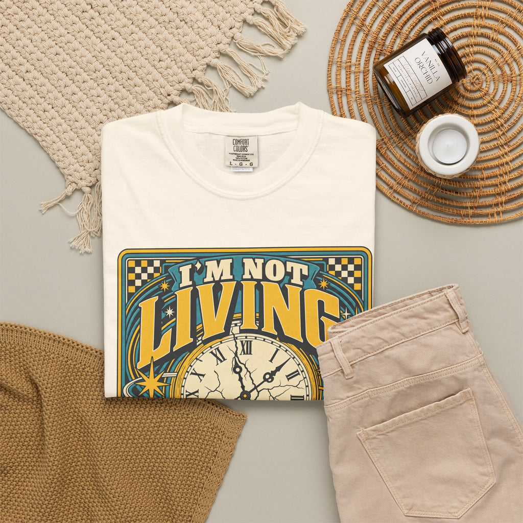 I'm Not Living I'm Just Killing Time T-shirt in Ivory, flat lay view