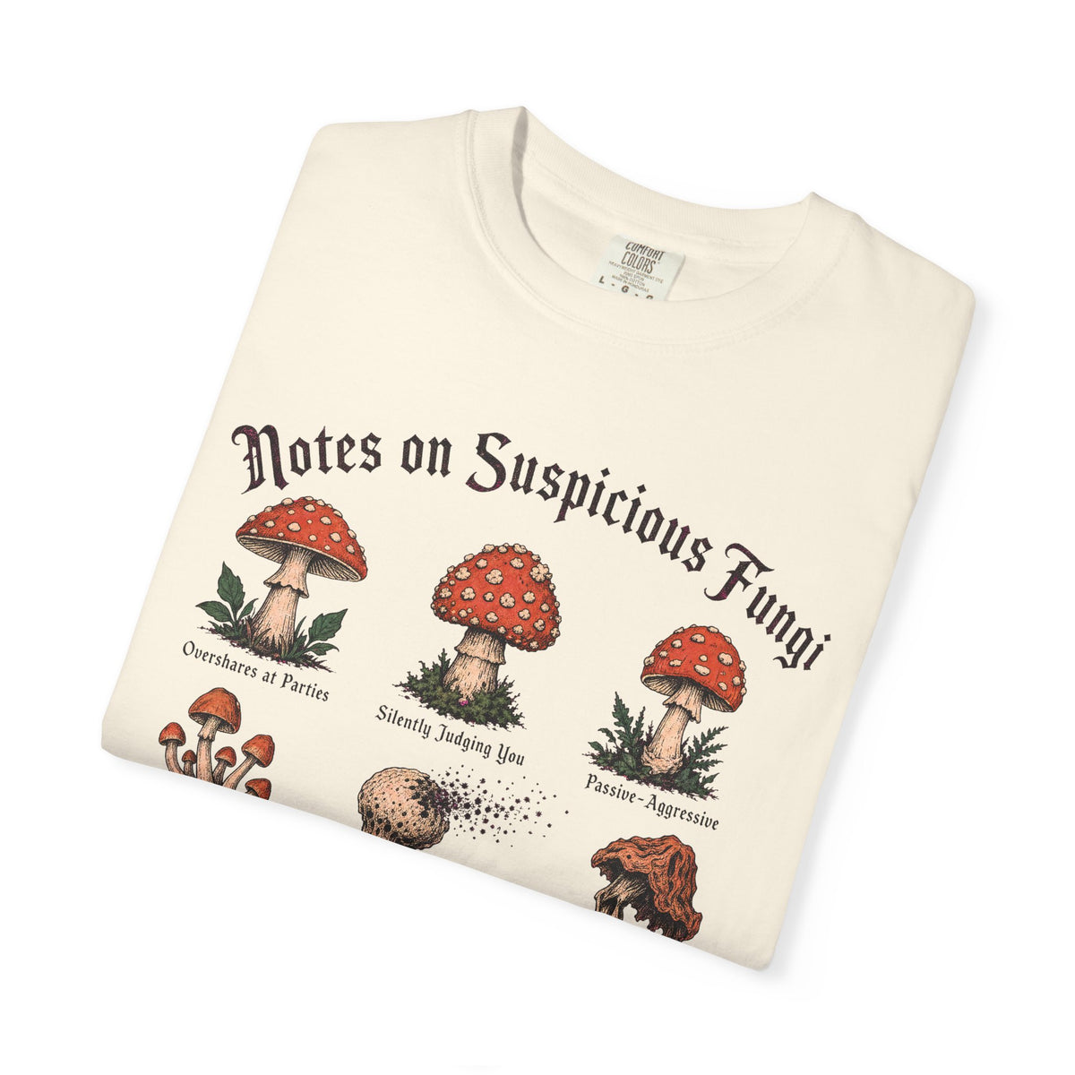 Notes on Suspicious Fungi T-shirt in Ivory, folded view