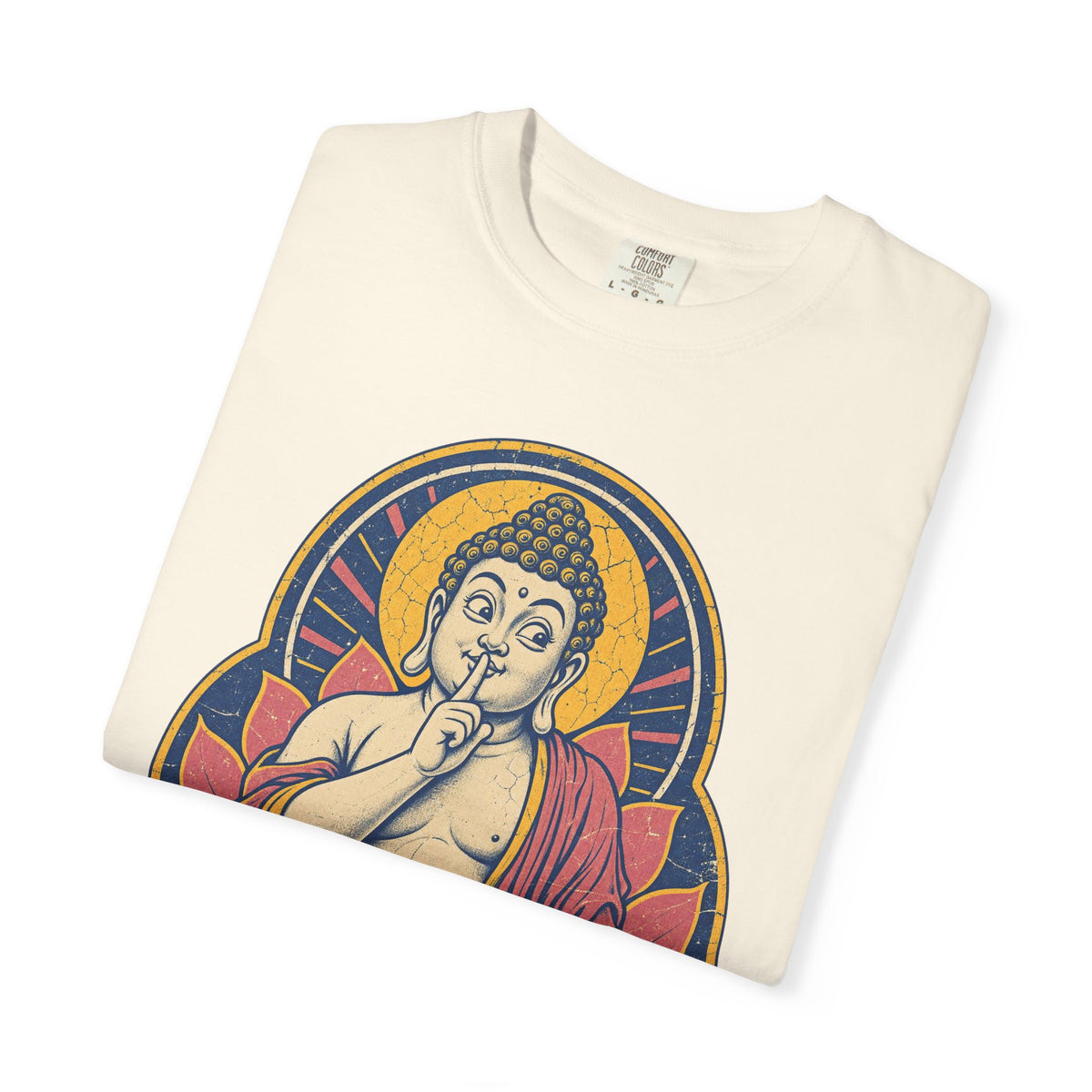 Shushing Buddha T-shirt in Ivory, folded view