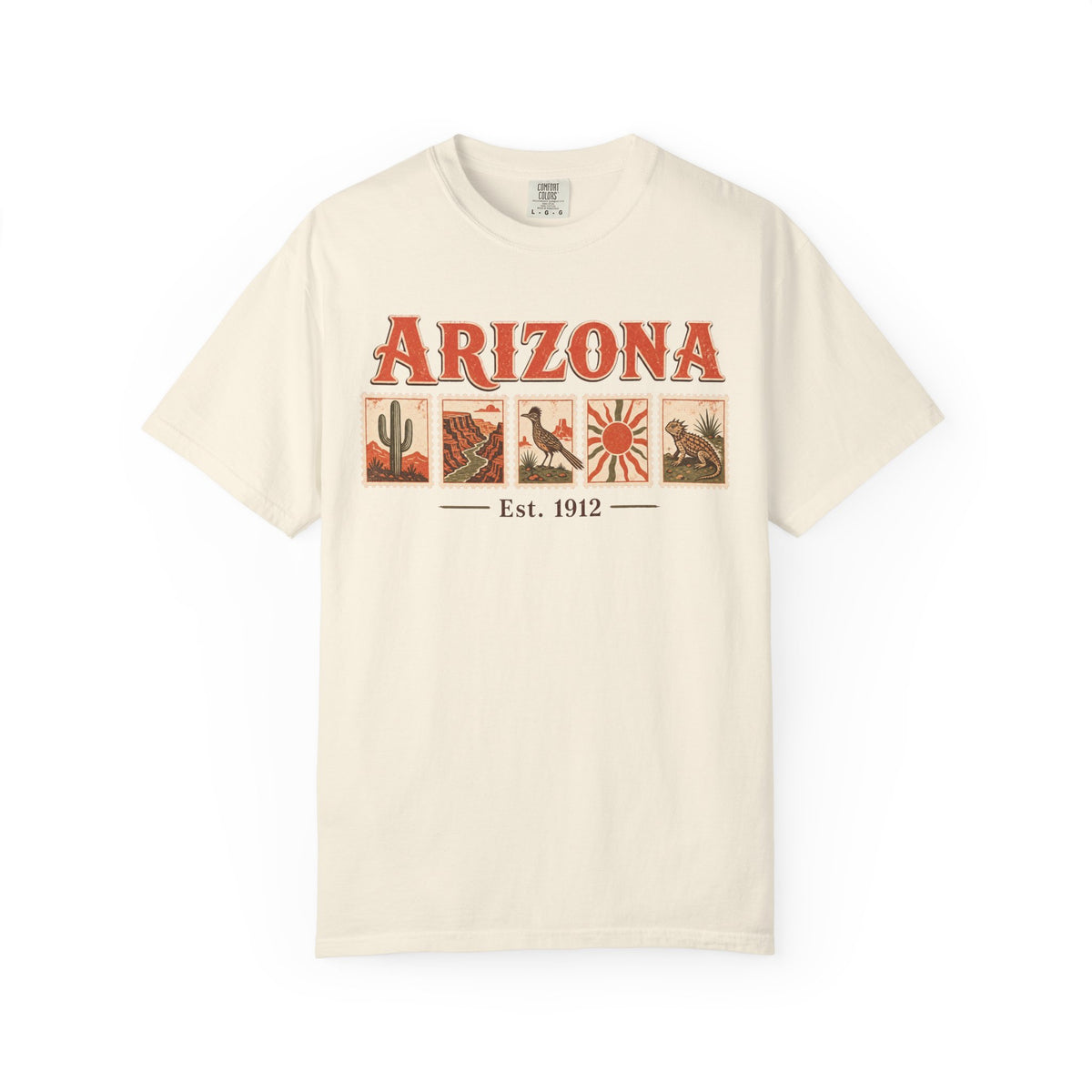 Arizona Postage Stamp T-shirt in Ivory, front view