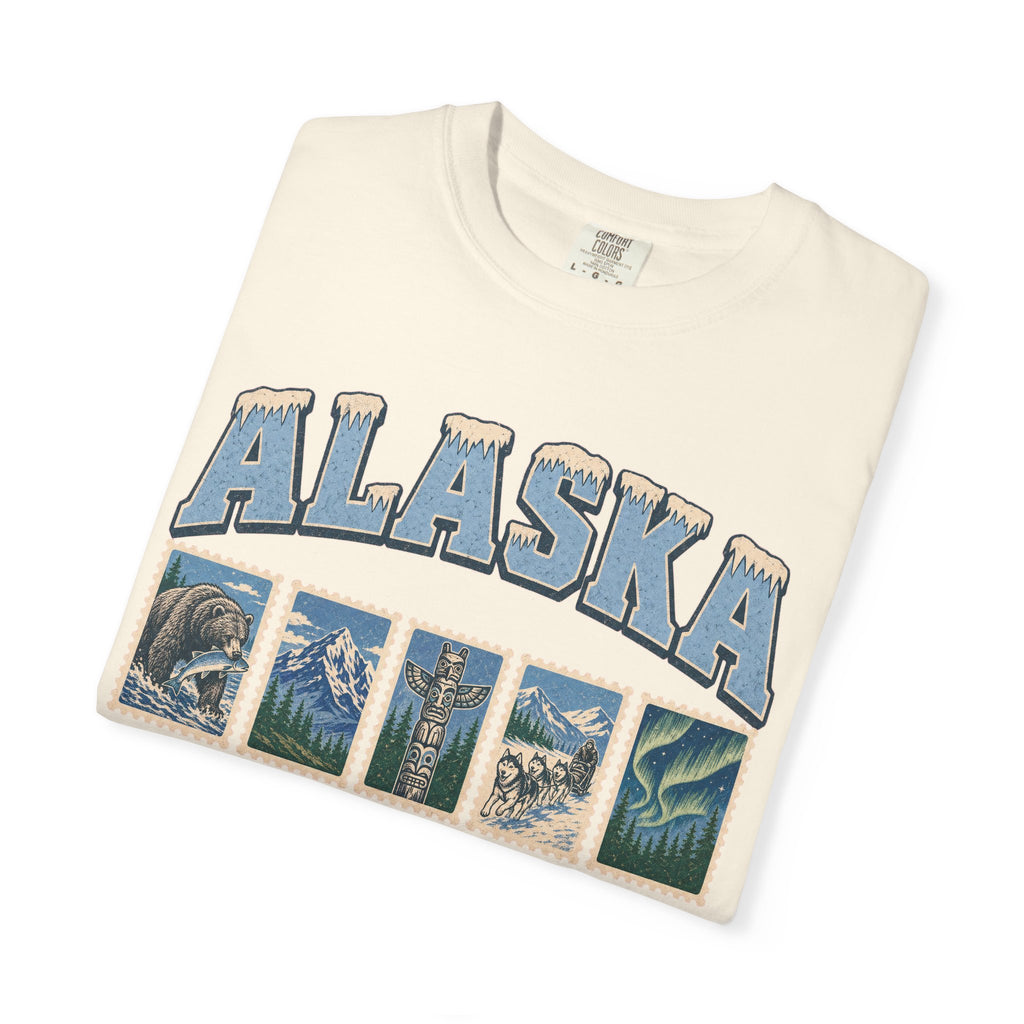Alaska Postage Stamp T-shirt in Ivory, folded view