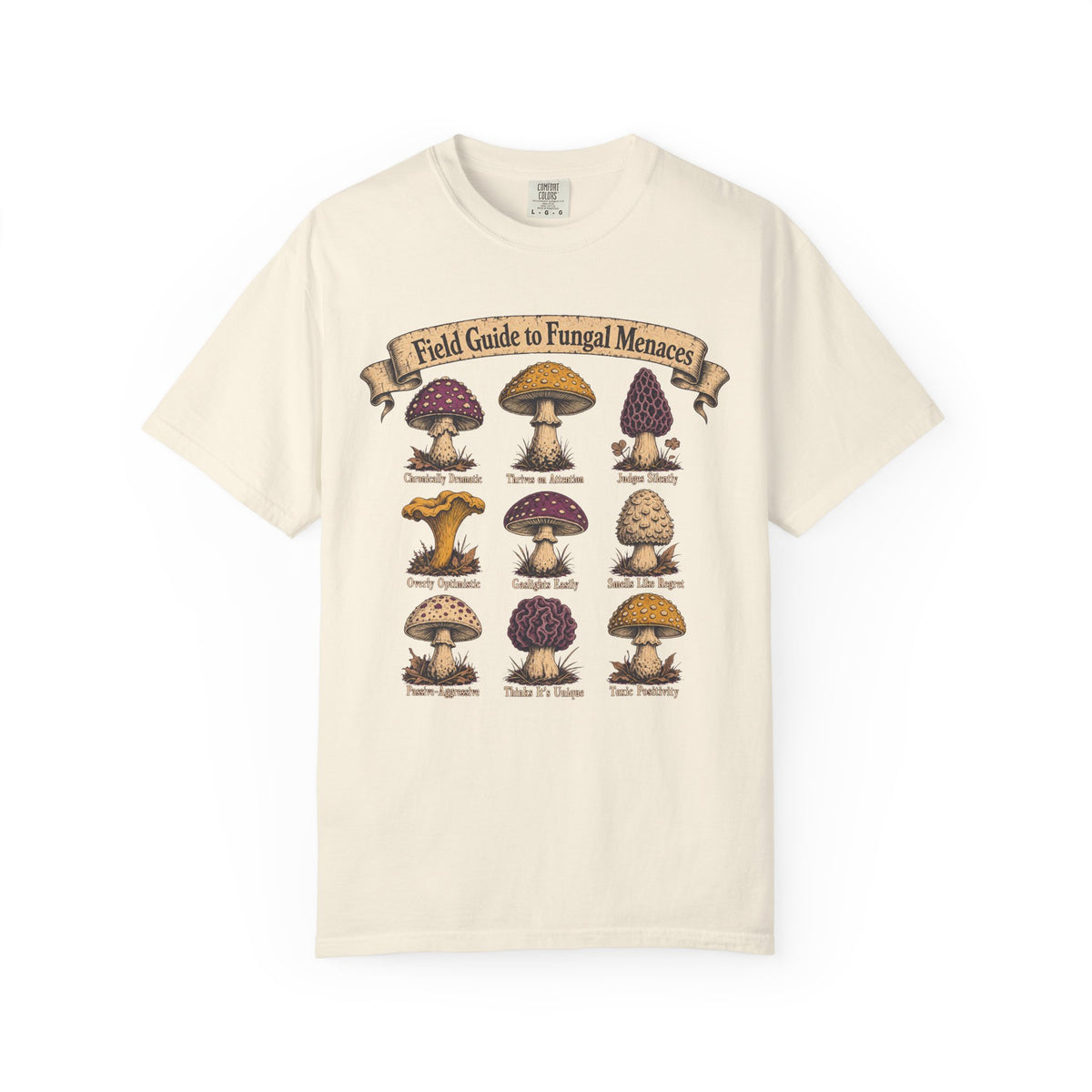 Field Guide to Fungal Menaces T-shirt in Ivory, front view