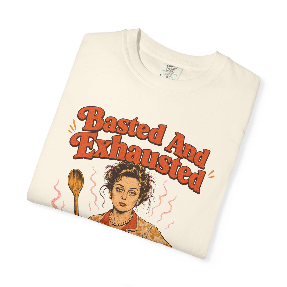 Basted And Exhausted T-shirt in Ivory, folded view