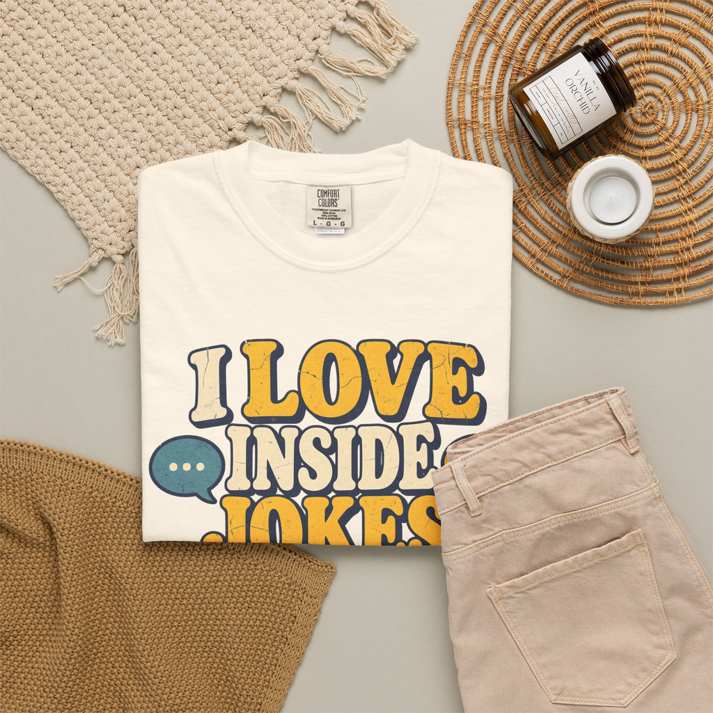 I Love Inside Jokes T-shirt in Ivory, flat lay view