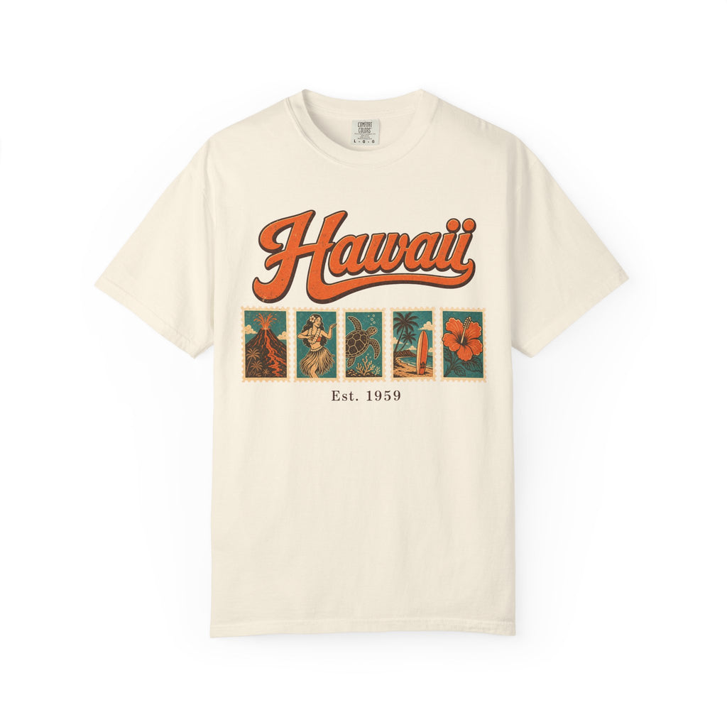 Hawaii Postage Stamp T-shirt in Ivory, front view