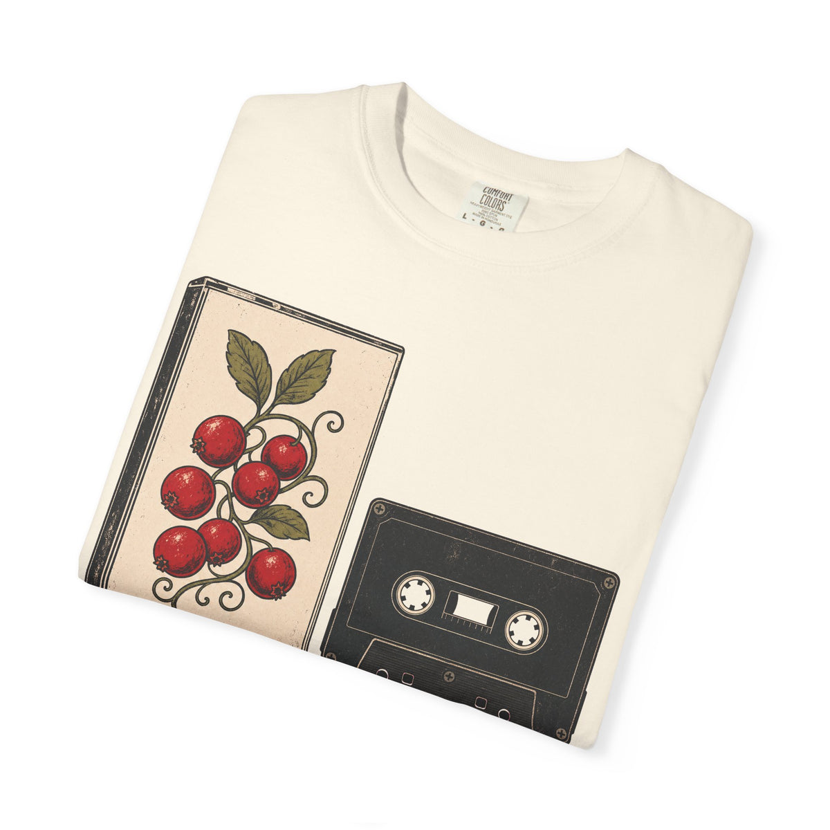 Berry Vine Cassette T-shirt in Ivory, folded view