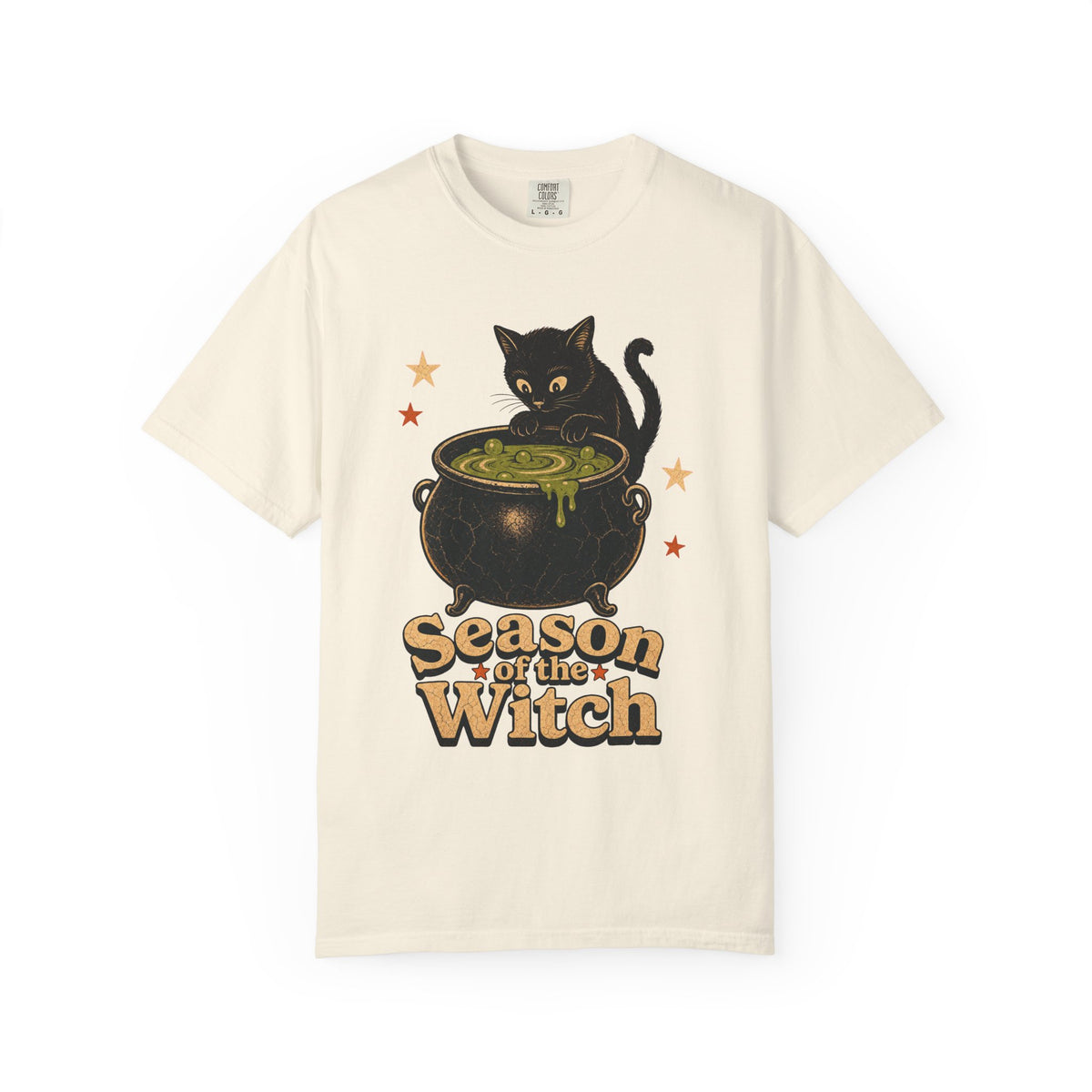 Season of the Witch Black Cat T-shirt in Ivory, front view