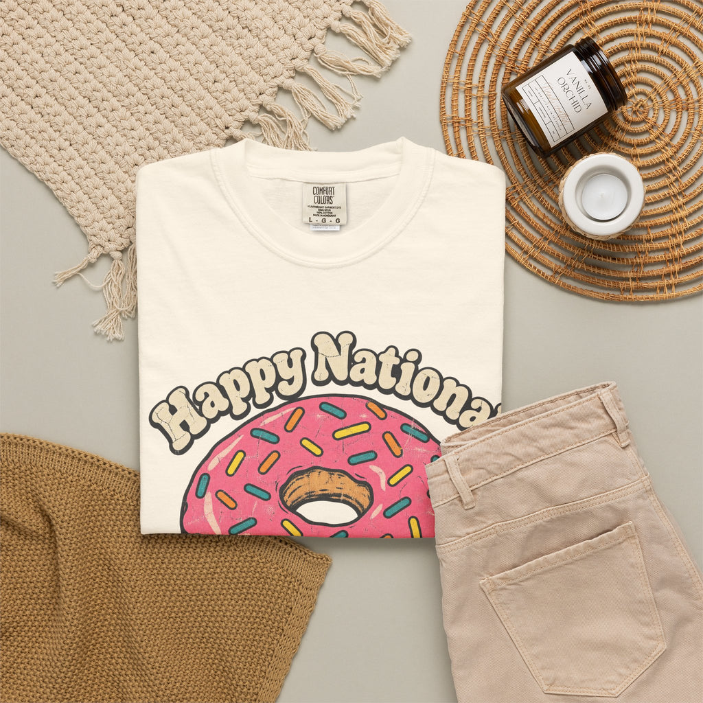 Happy National Donut Day T-shirt in Ivory, flat lay view