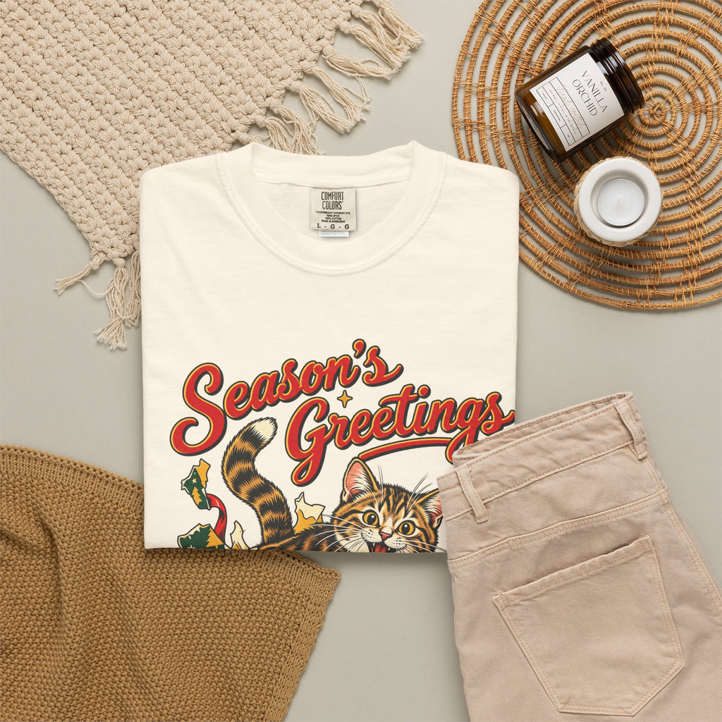 Season's Greetings T-shirt in Ivory, flat lay view