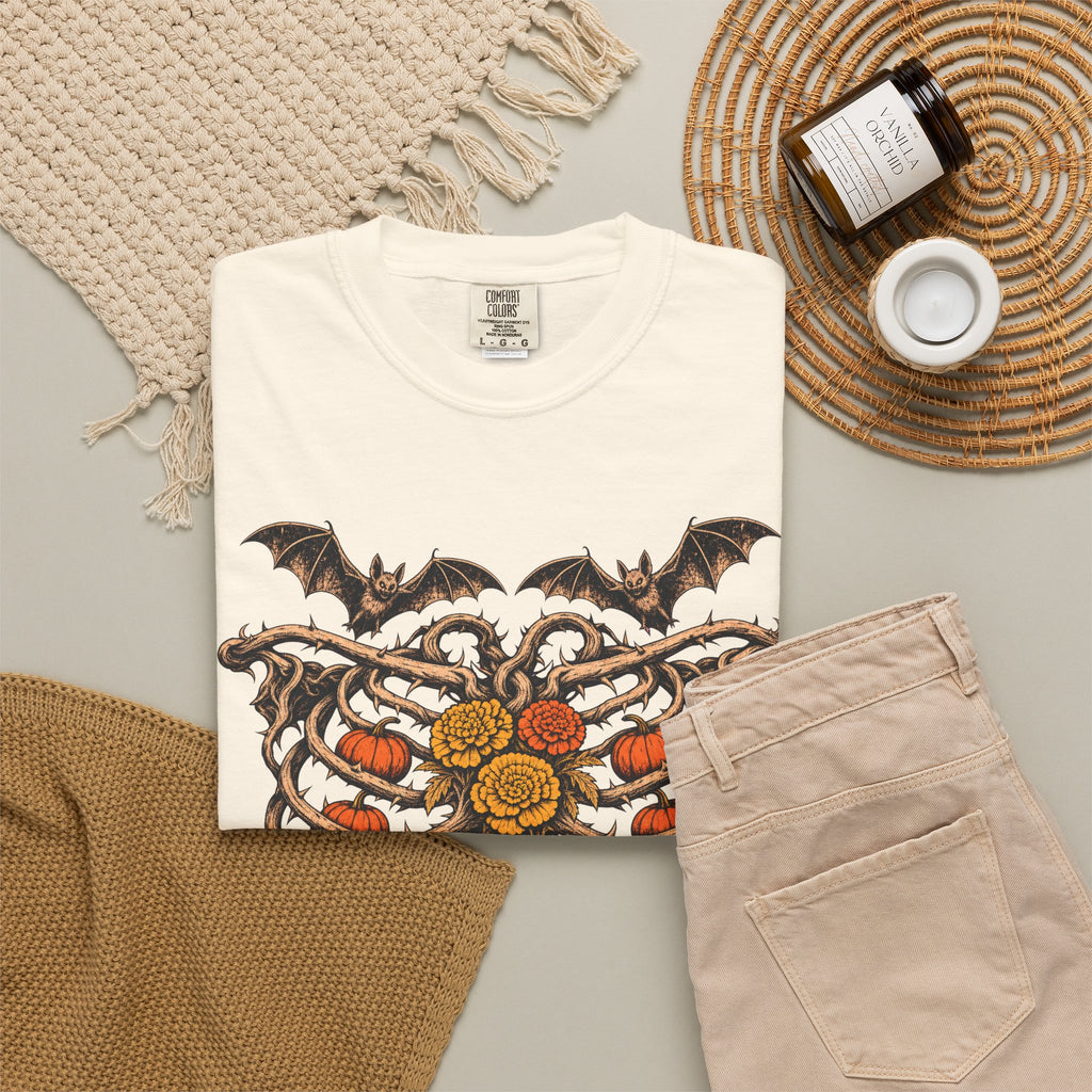 Botanical Ribcage T-shirt in Ivory, flat lay view