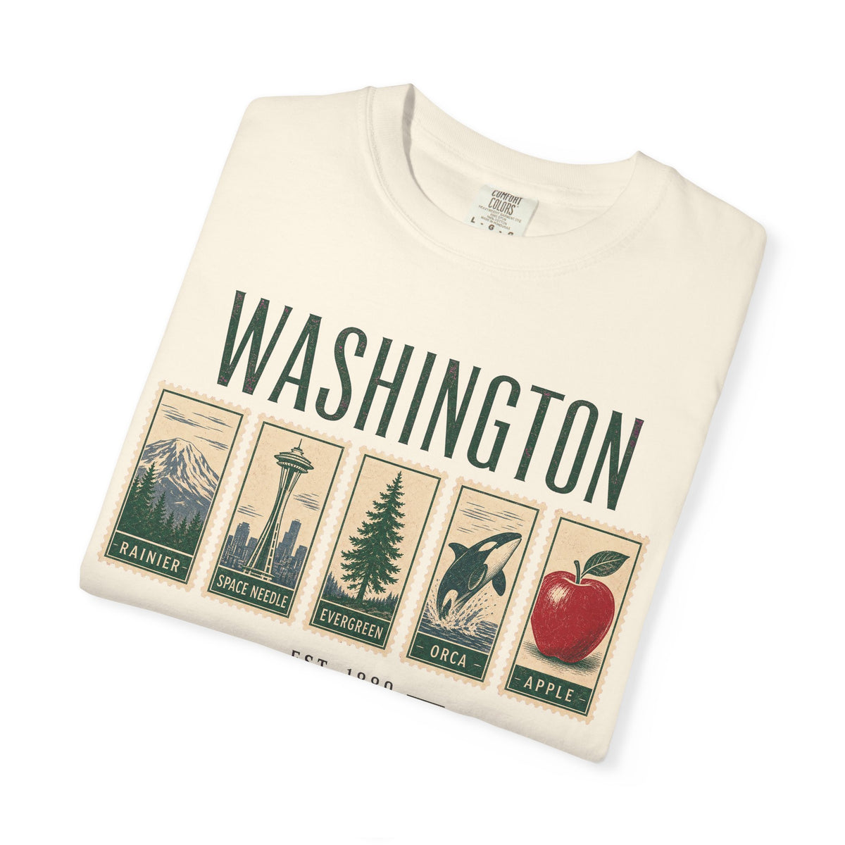 Washington State Postage Stamp T-shirt in Ivory, folded view