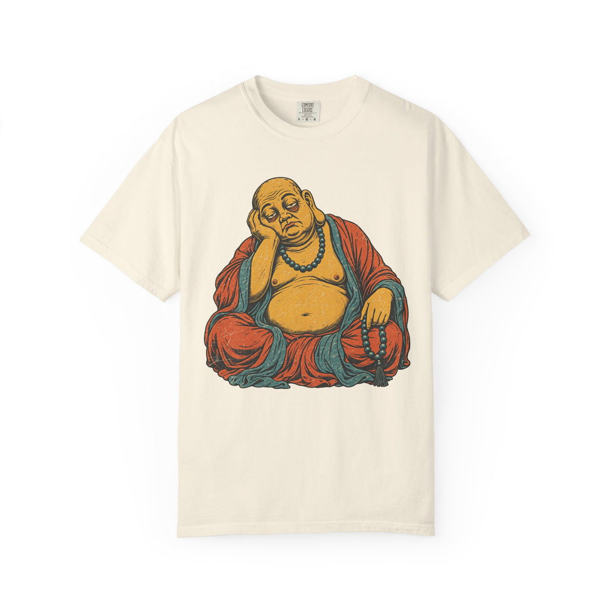 Tired Buddha T-shirt in Ivory, front view