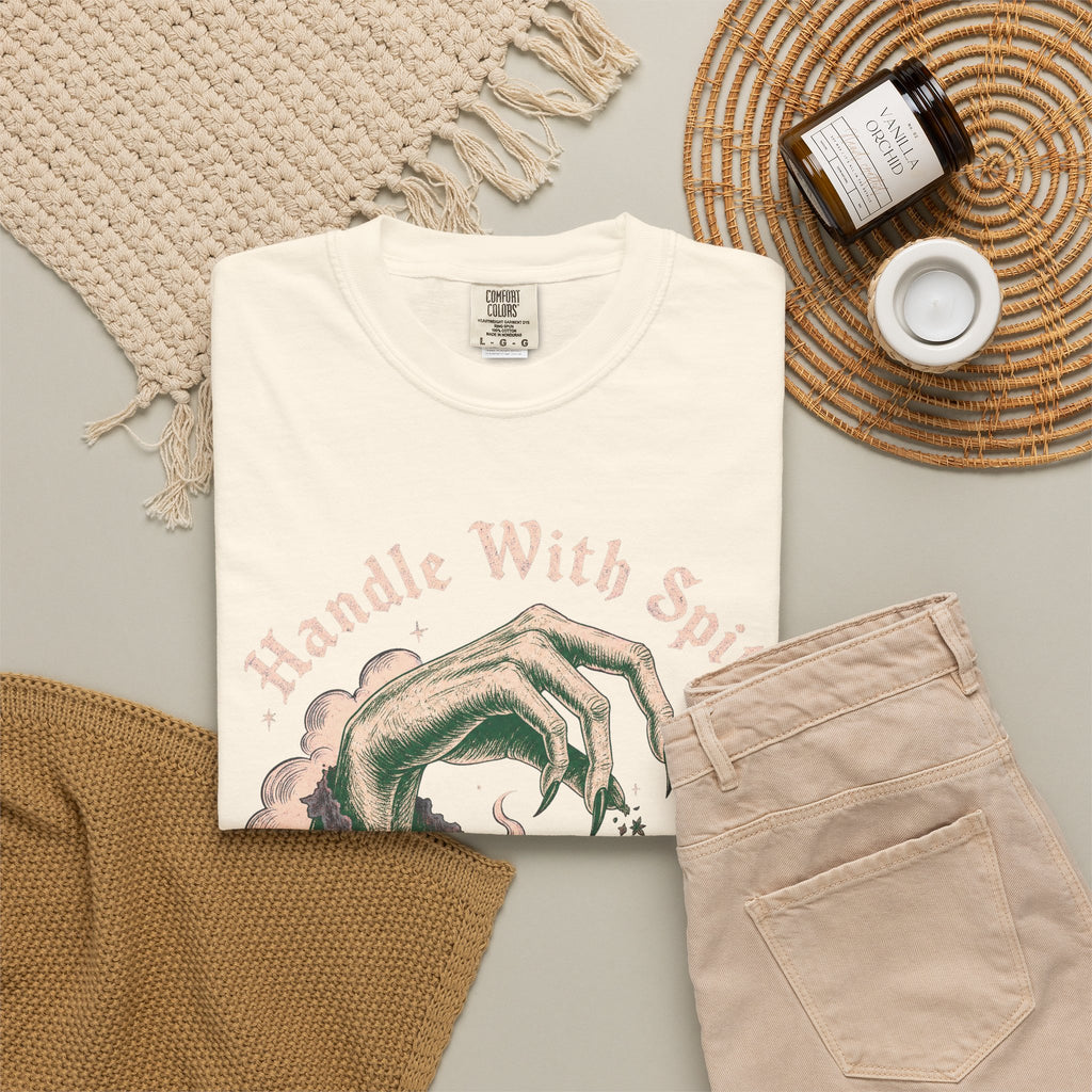 Handle With Spite T-shirt in Ivory, flat lay view