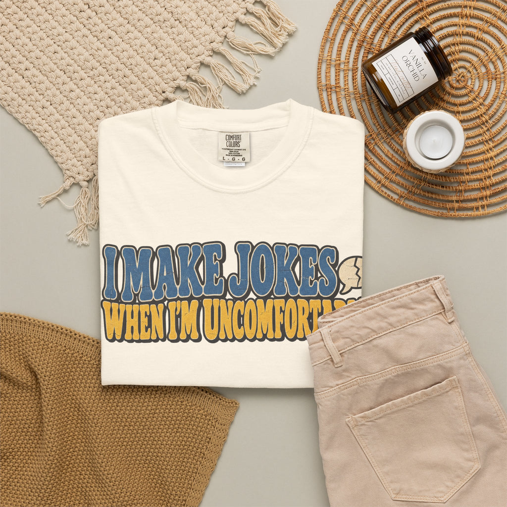 I Make Jokes When I'm Uncomfortable T-shirt in Ivory, flat lay view