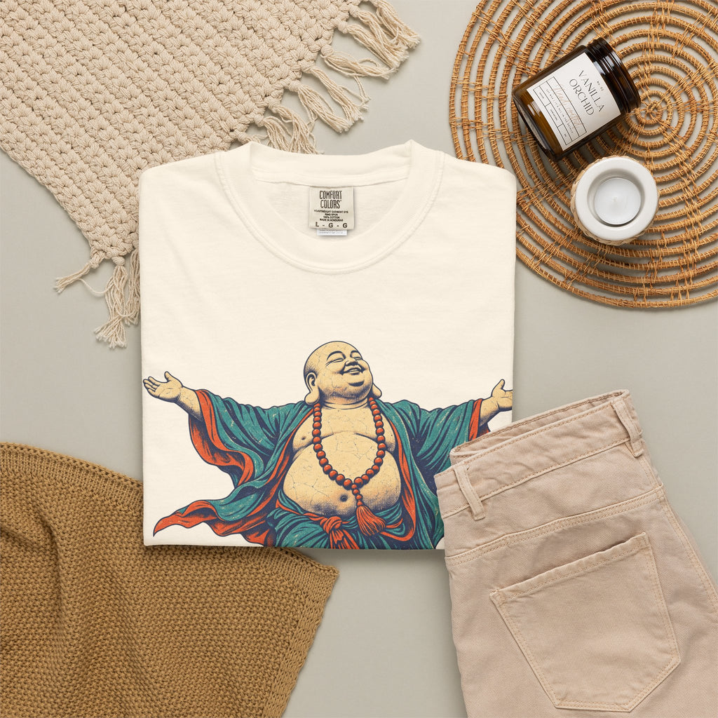 Buddha Titanic Pose T-shirt in Ivory, flat lay view