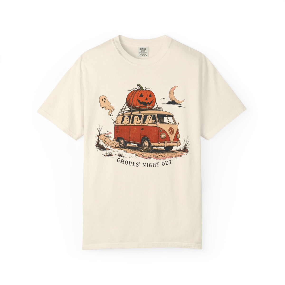 Haunted Camper Van T-shirt in Ivory, front view
