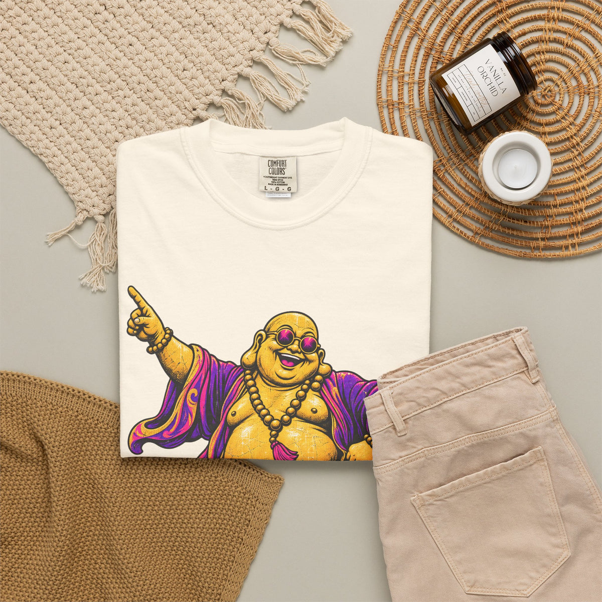 Disco Buddha T-shirt in Ivory, flat lay view