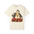 Buddha Leather Jacket Thumbs Up T-shirt in Ivory, front view