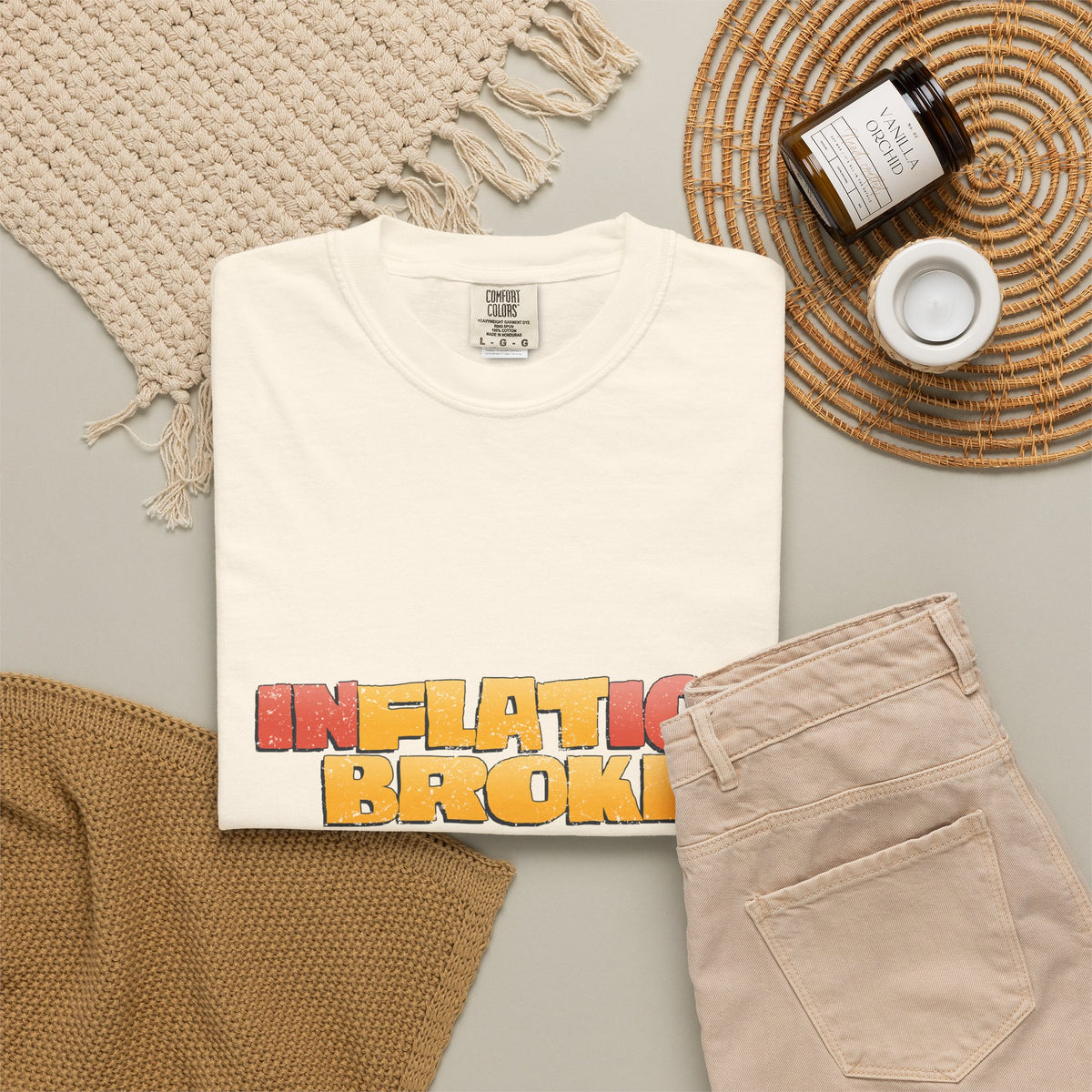 Flat Broke T-shirt in Ivory, flat lay view