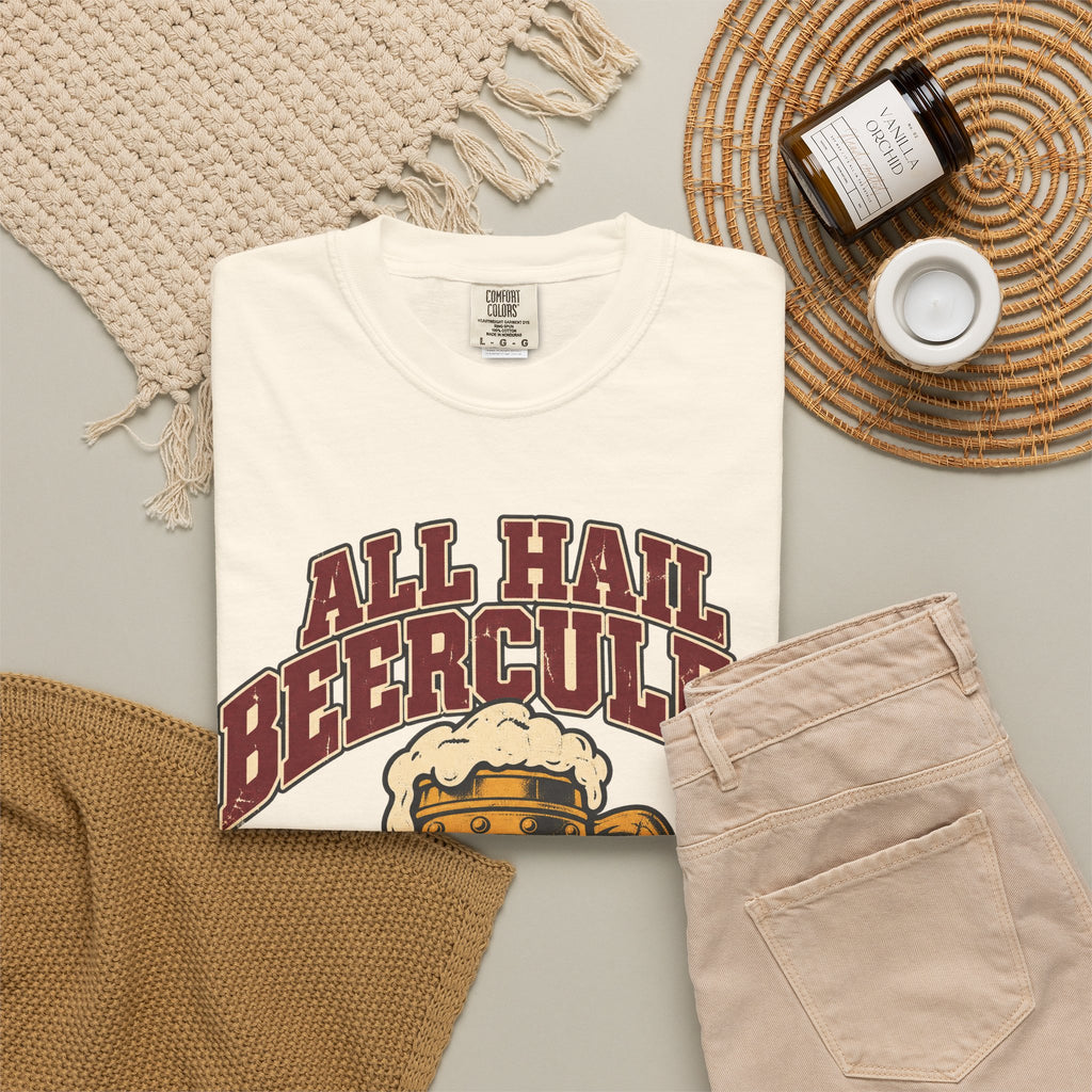 All Hail Beercules T-shirt in Ivory, flat lay view