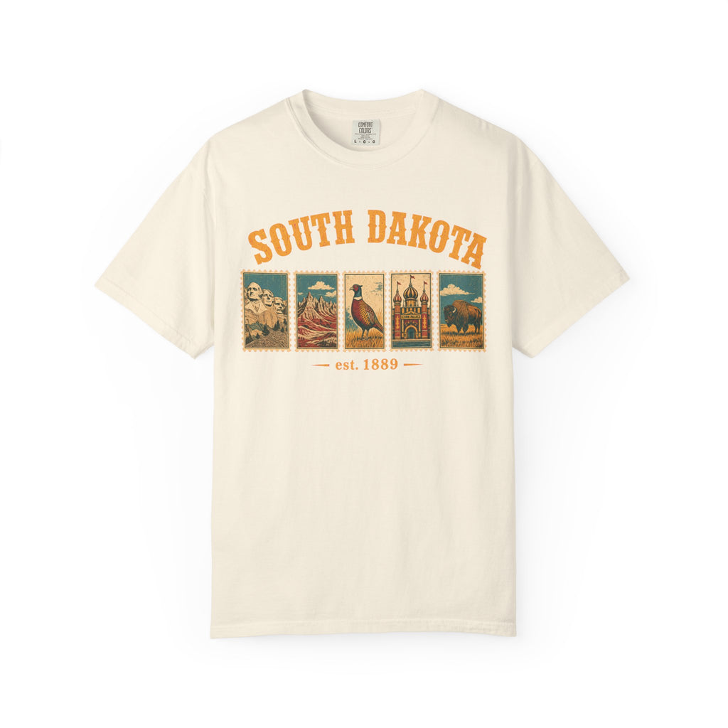 South Dakota Postage Stamp T-shirt in Ivory, front view