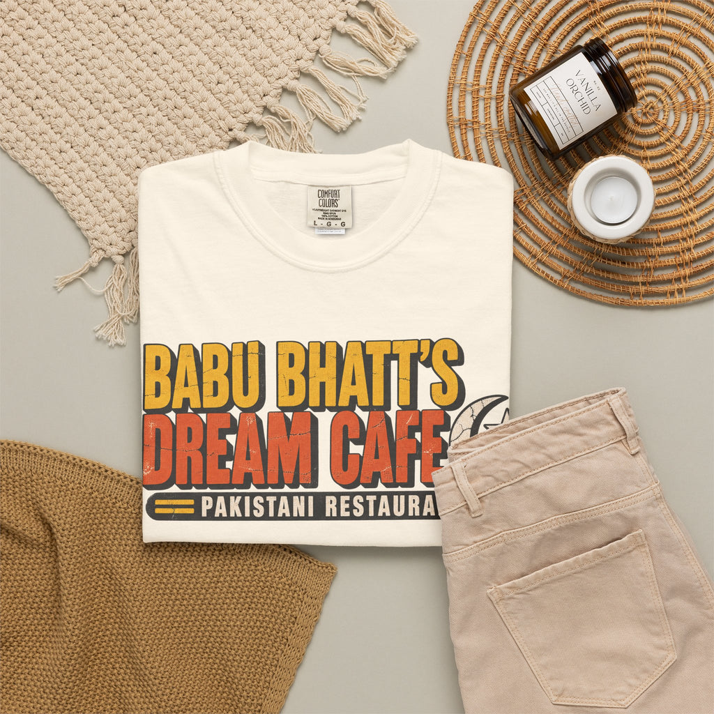 Babu Bhatt's Dream Cafe T-shirt in Ivory, flat lay view