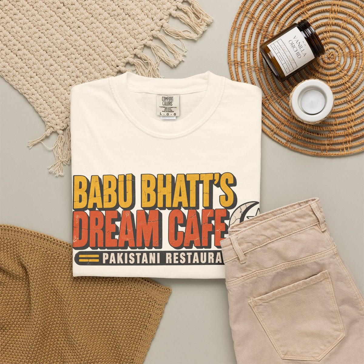 Babu Bhatt's Dream Cafe T-shirt in Ivory, flat lay view