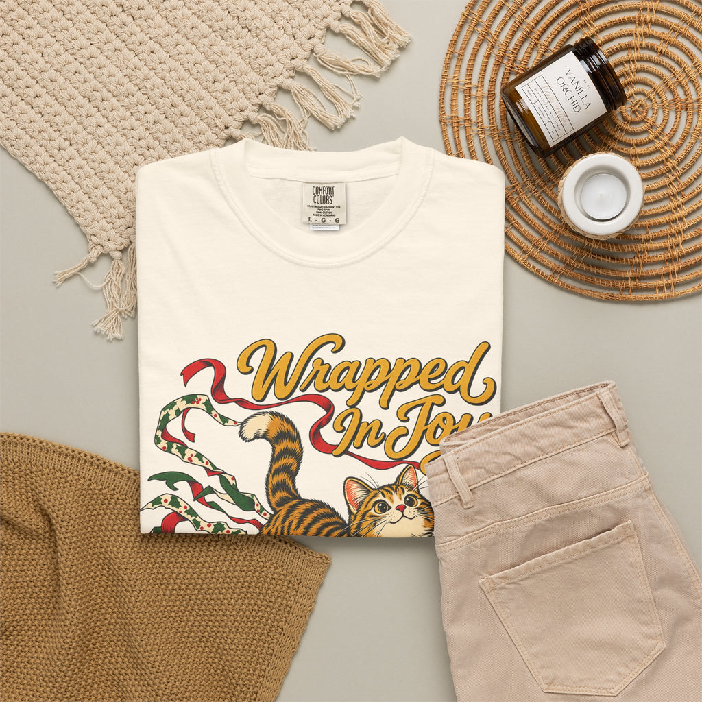 Wrapped In Joy T-shirt in Ivory, flat lay view