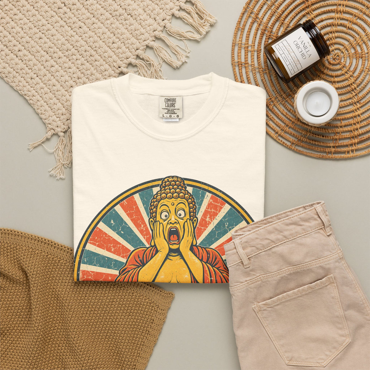 Buddha Home Alone Scream T-shirt in Ivory, flat lay view