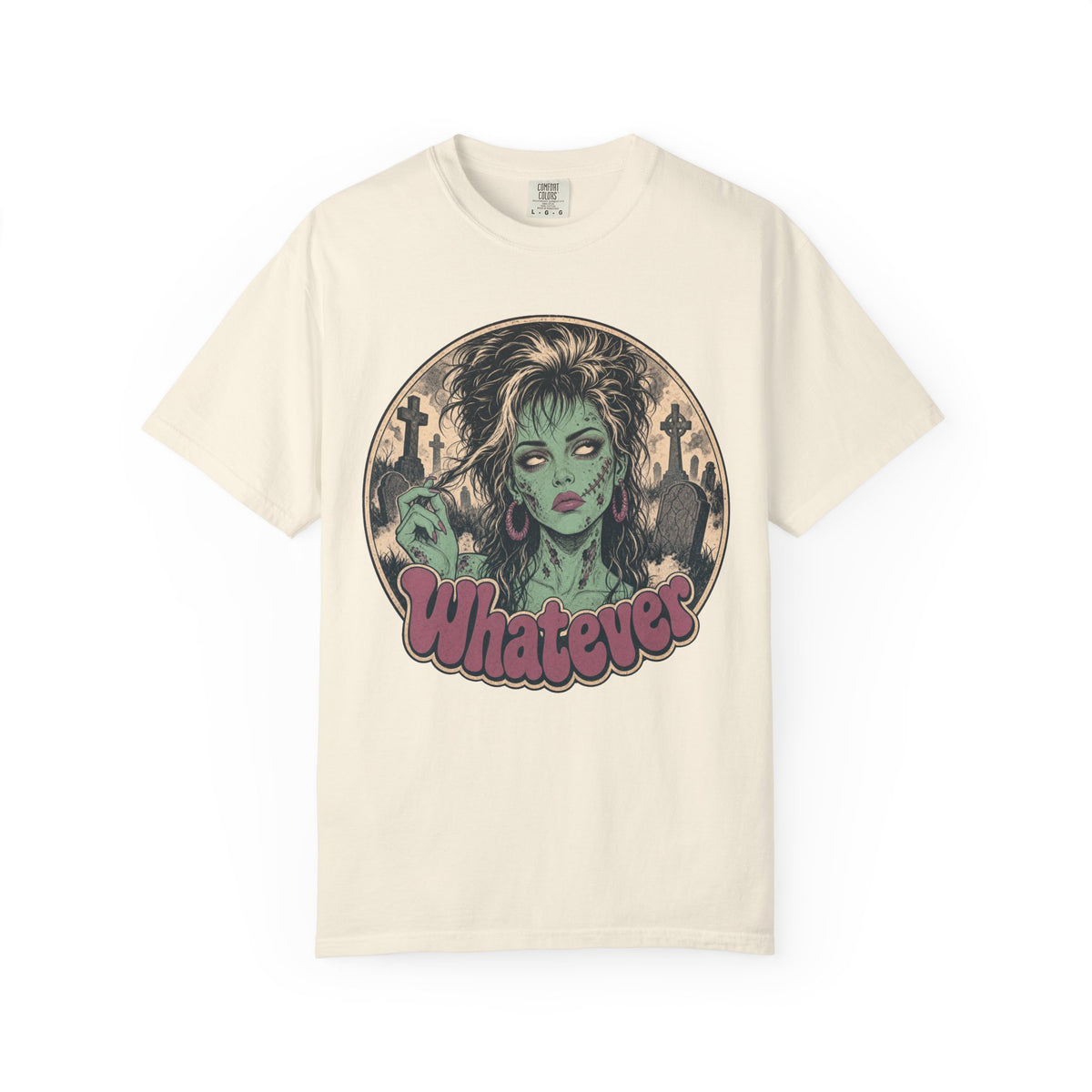 Whatever Zombie Girl T-shirt in Ivory, front view