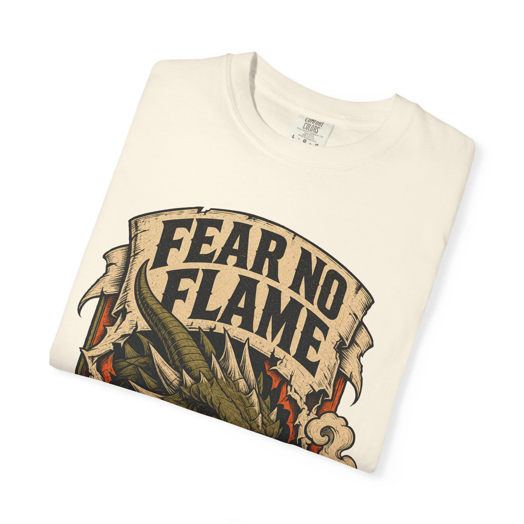 Fear No Flame Dragon T-shirt in Ivory, folded view