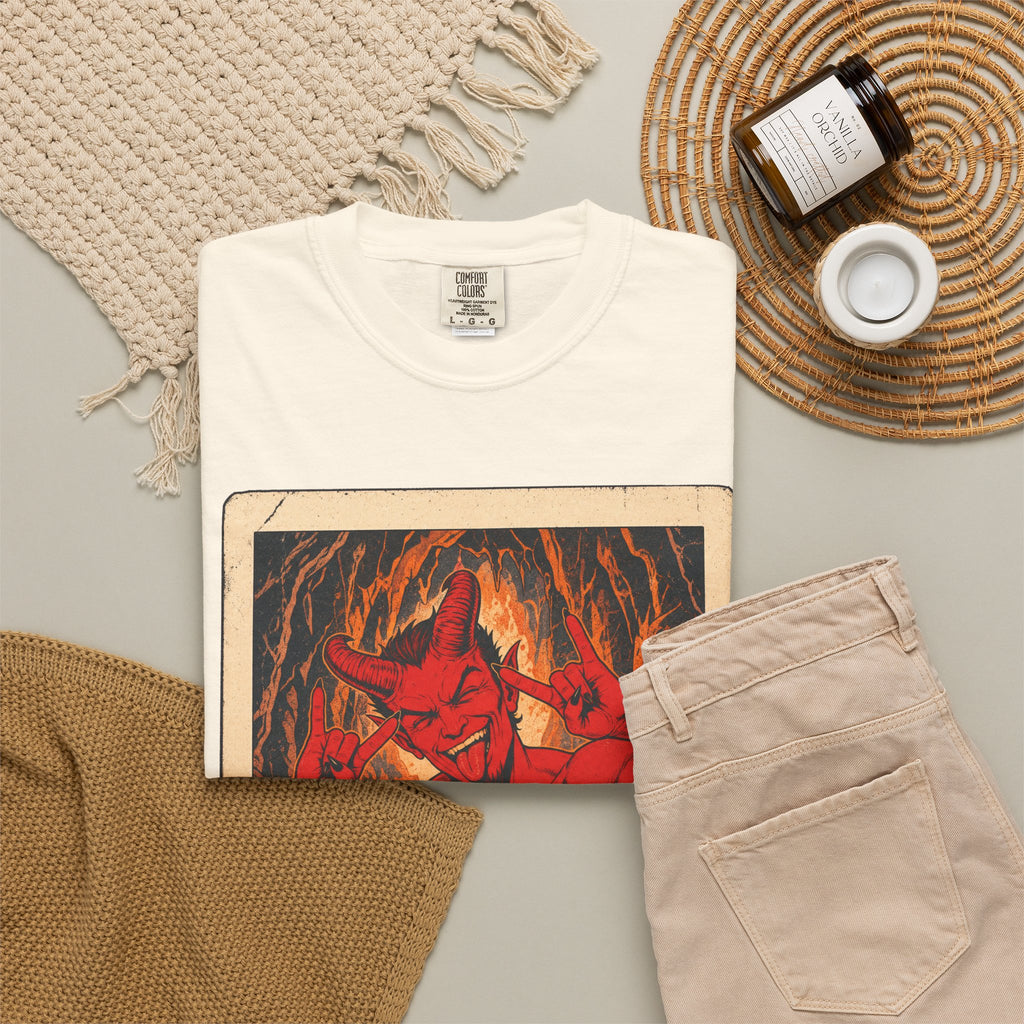 Demon Selfie T-shirt in Ivory, flat lay view