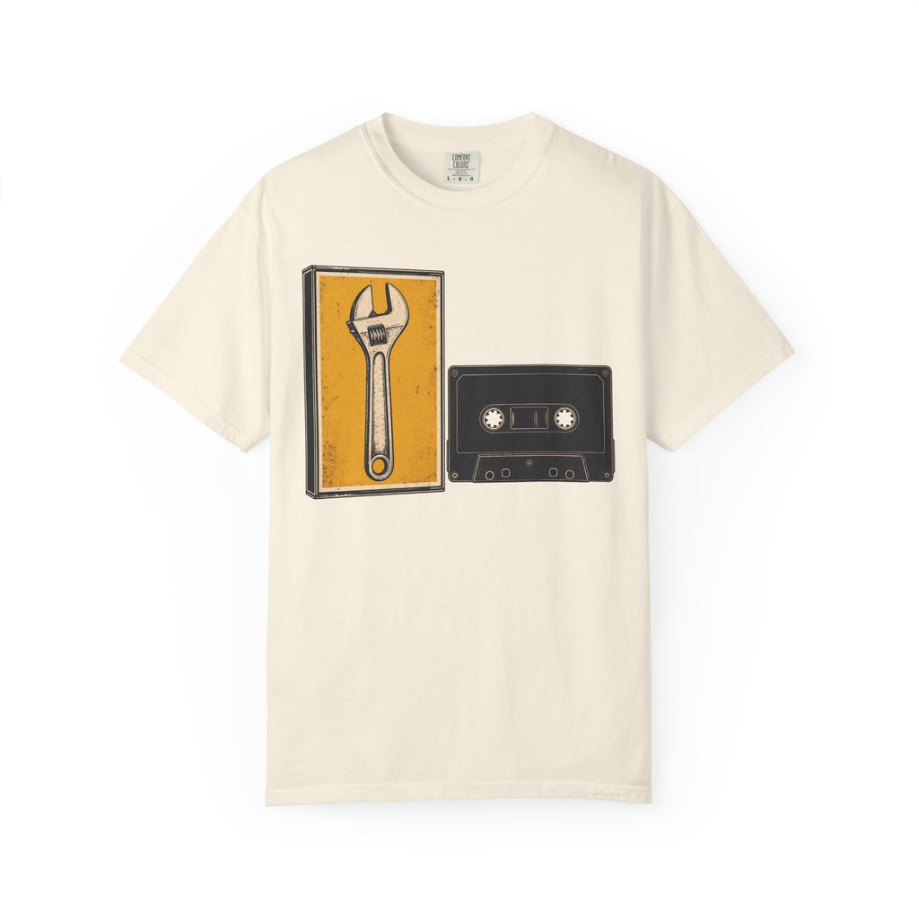 Wrench Pun Cassette Tape T-shirt in Ivory, front view
